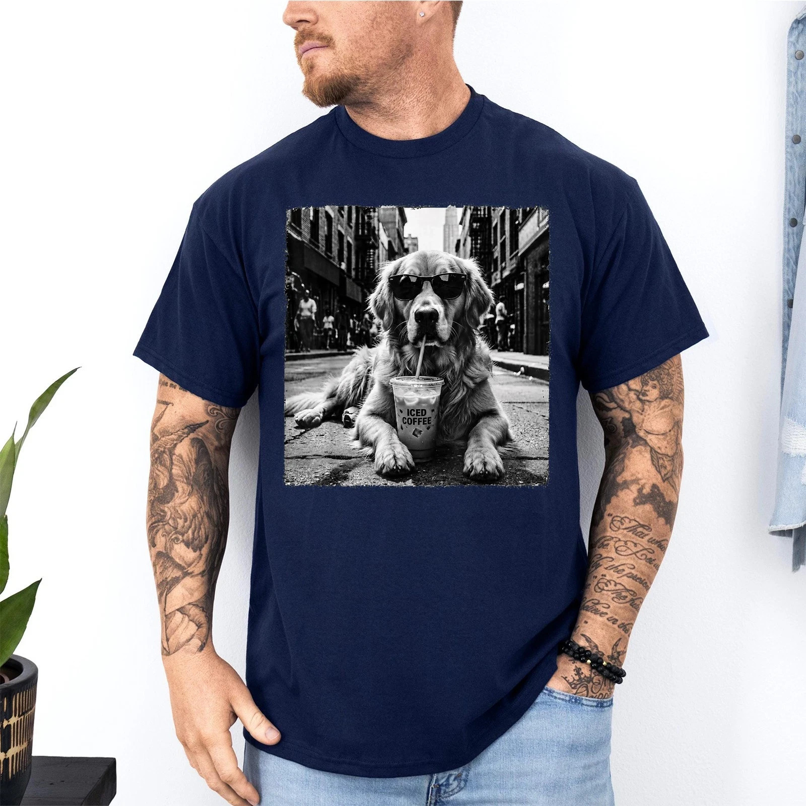 Golden Retriever Drinking Iced Milk Coffee Dog Lover Art Humor Unisex T-Shirt