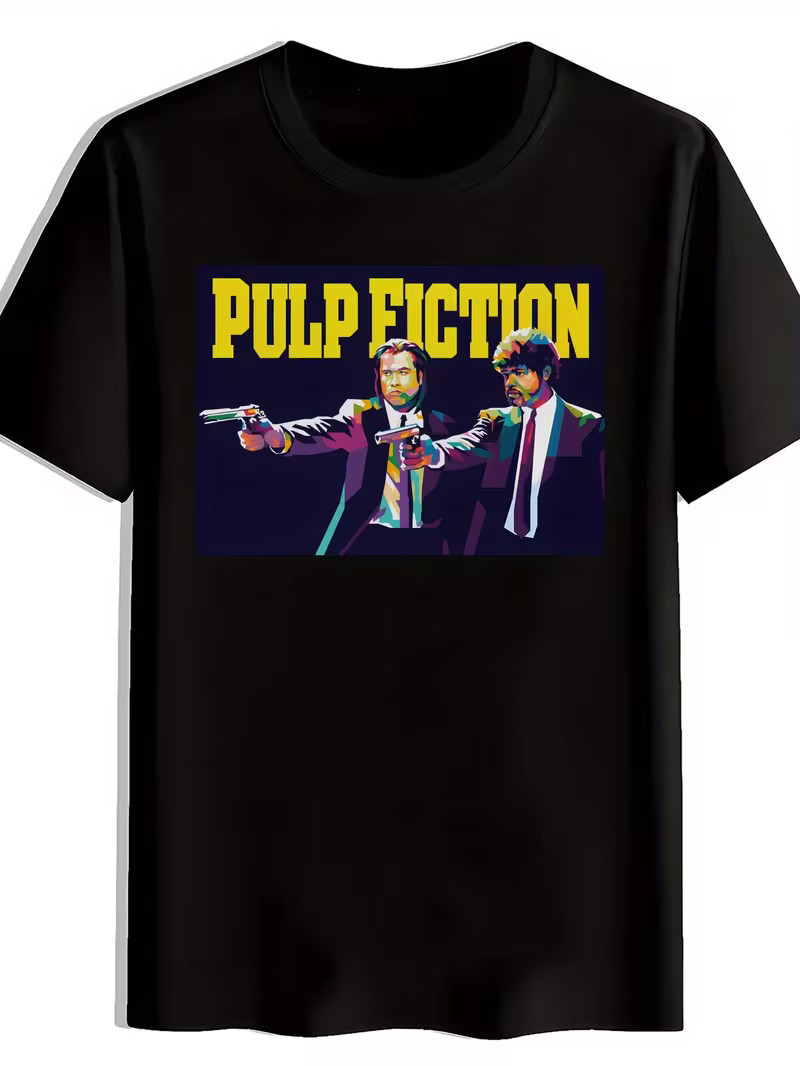 [Pulp Fiction T-Shirt] Black Men’s Pulp Fiction Graphic T-Shirt | Casual Crew Ne