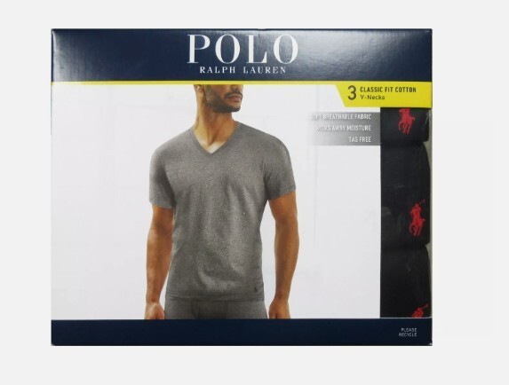 3 POLO RALPH LAUREN BLACK 100% COTTON V NECK T SHIRTS UNDERSHIRTS S M L XL XXL