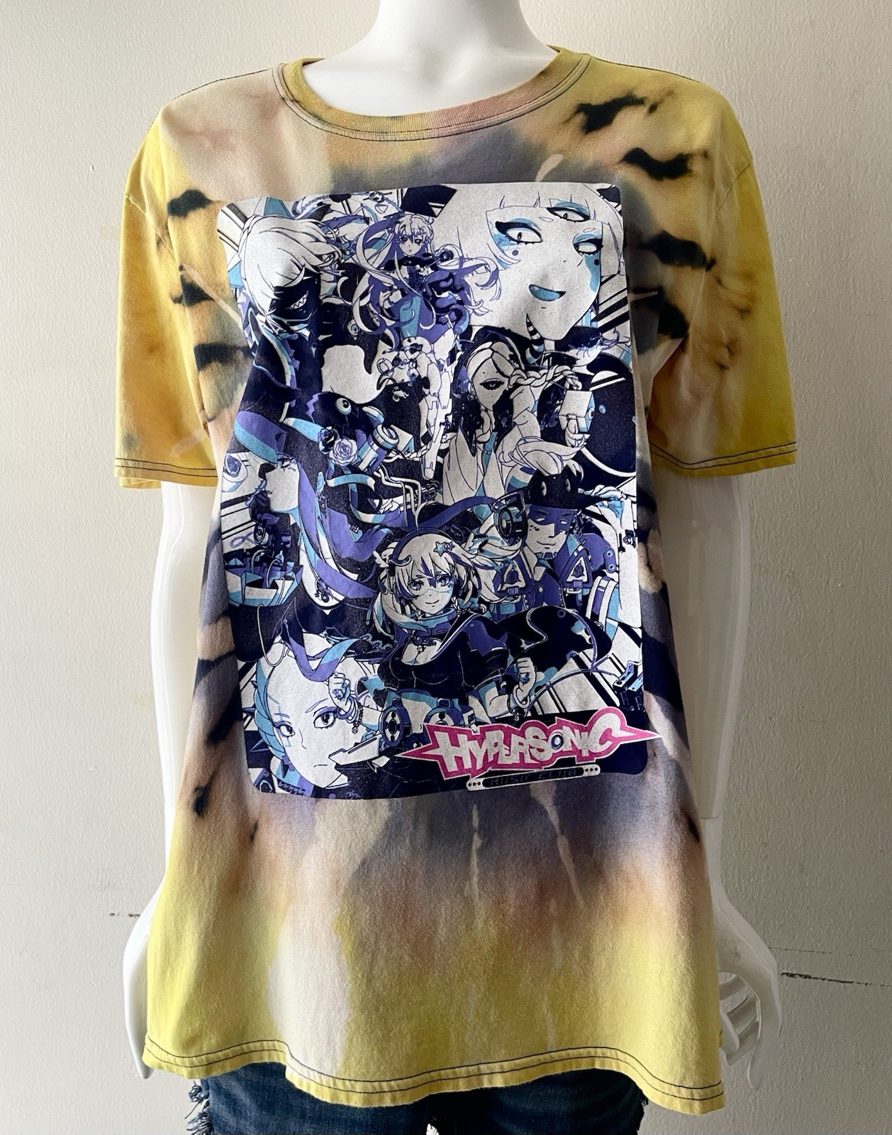 Hypersonic Anime Custom Large ‘One of a kind’ Tye-Dye T-Shirt Yellow