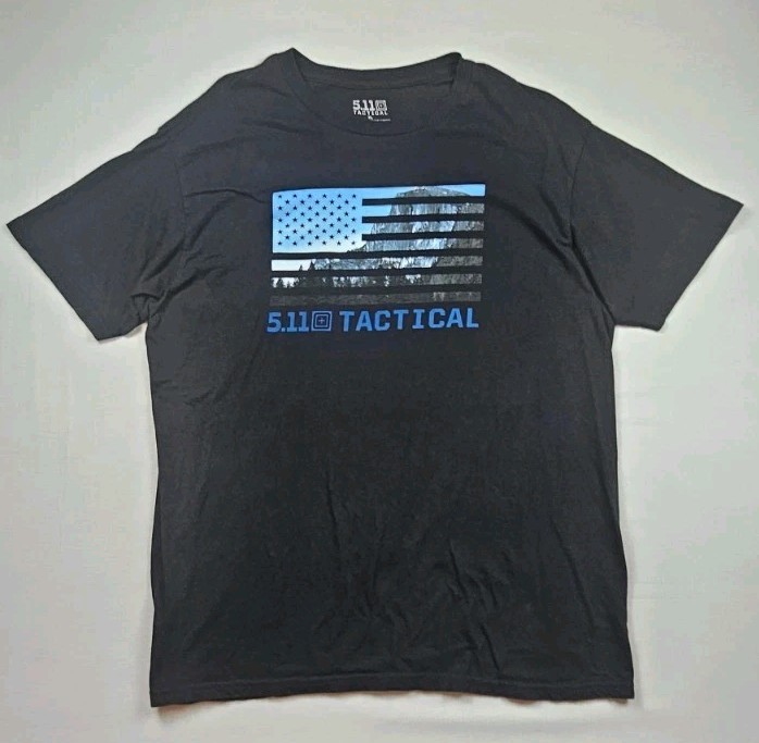 5.11 511 Tactical Men’s Black T-Shirt Size Large XL USA Flag Black