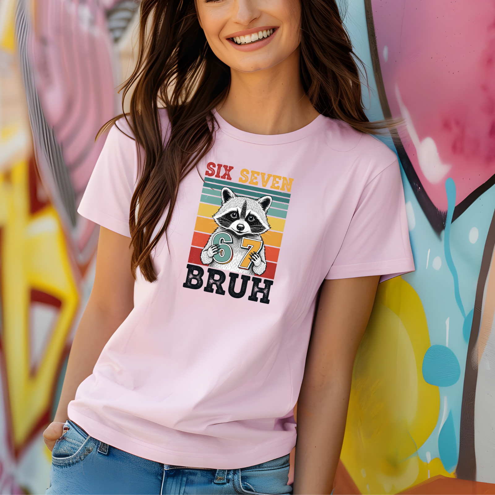 Vintage Raccoon 67 Bruh Six Seven Meme Unisex T-Shirt