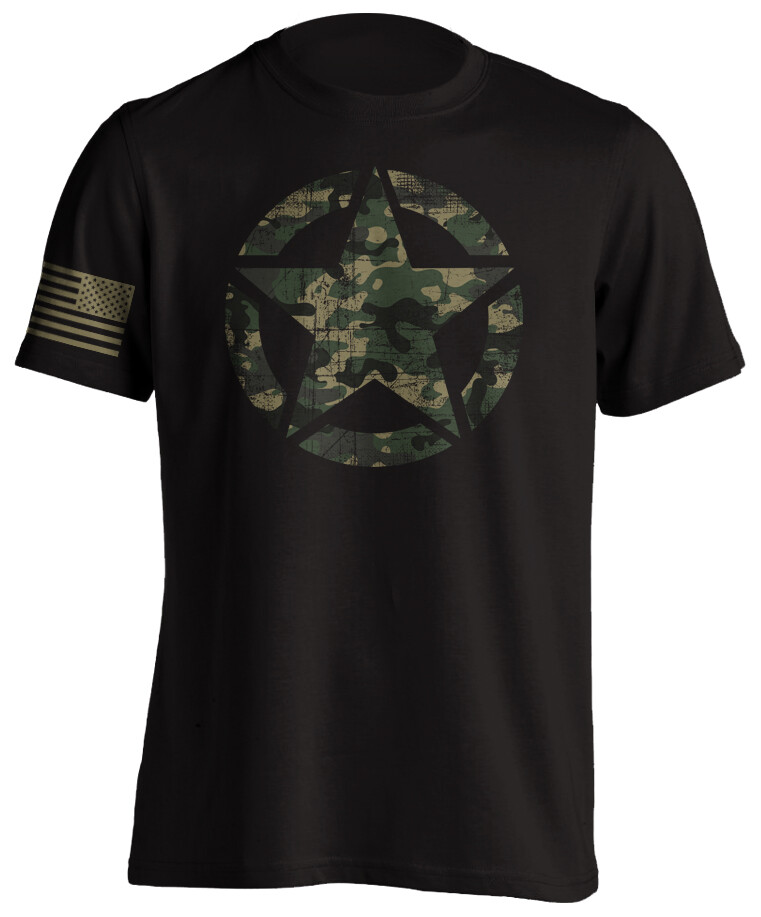 US Army Military Distressed Camo Logo US Flag Short-Sleeve T-Shirt Tactical