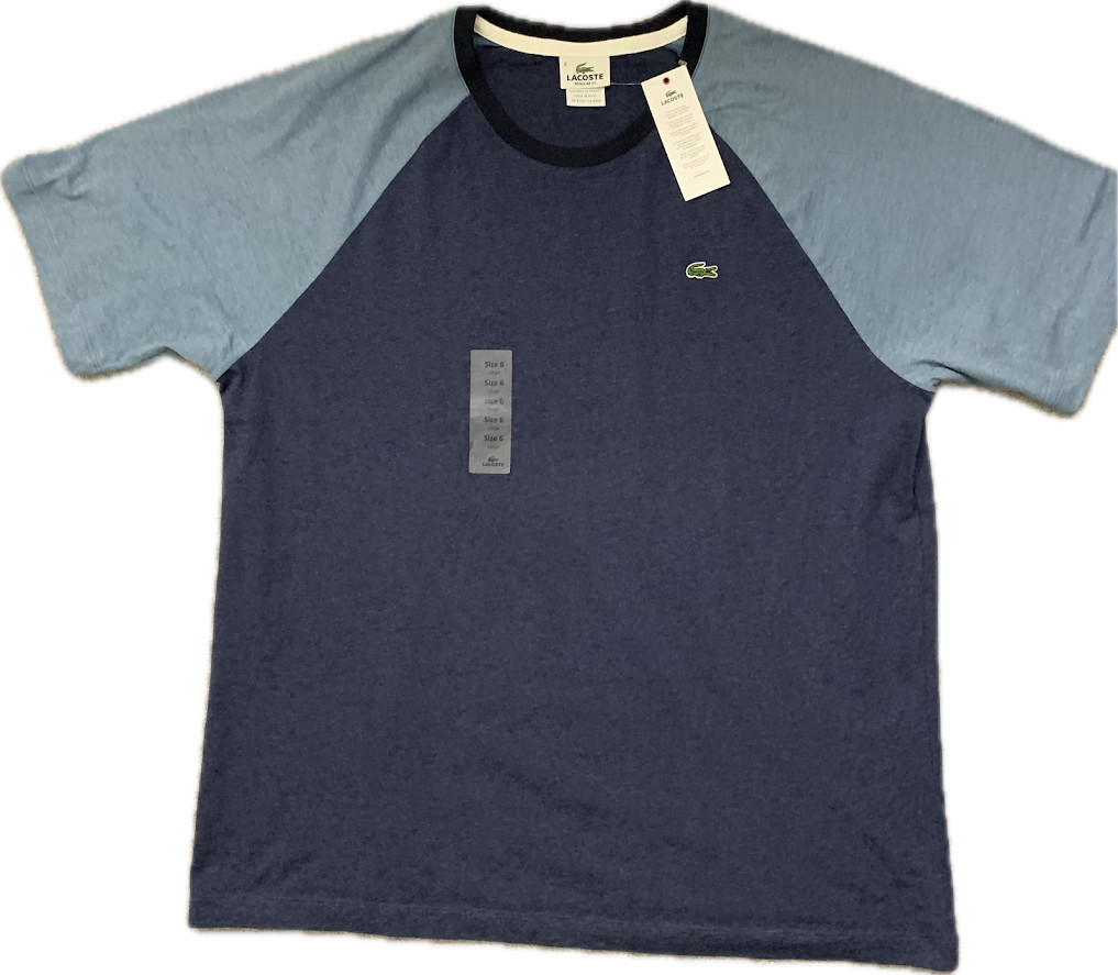 Lacoste Shirt Mens Size 6 Large XL NWT Blue Colorblock Raglan Tee Cotton Peru
