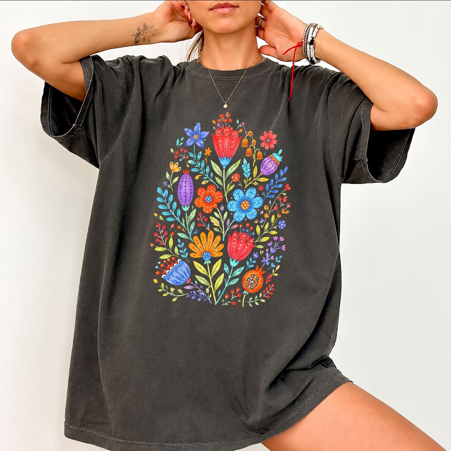 Colorful Floral Design Spring Celebrations Unisex Boho Style Fashion Tee Shirt