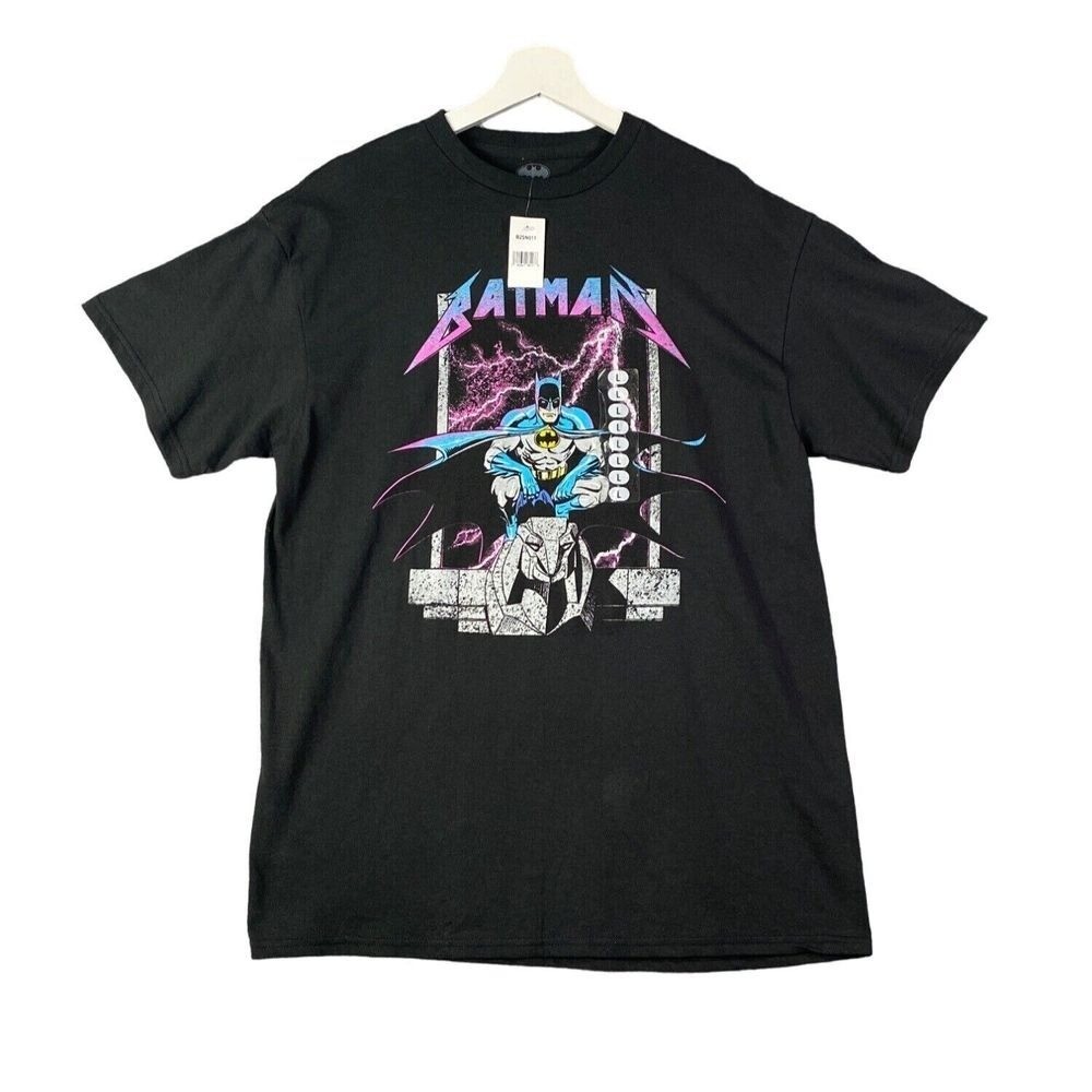 Batman Mens Heavy Metal Grunge Graphic Shirt L Tee Black DC Comics Retro Top