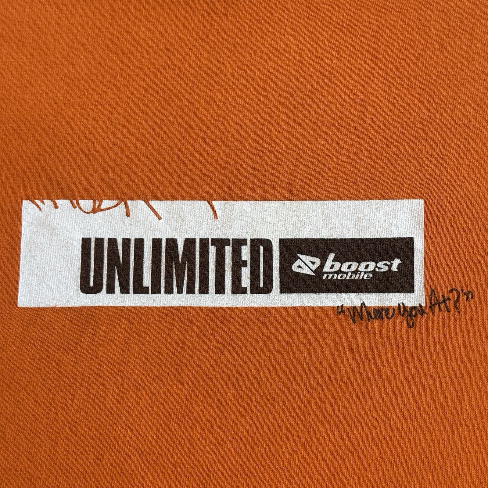 VTG Boost Mobile T Shirt Orange Large Where You At Promo Tech Tee Hip Hop Kanye