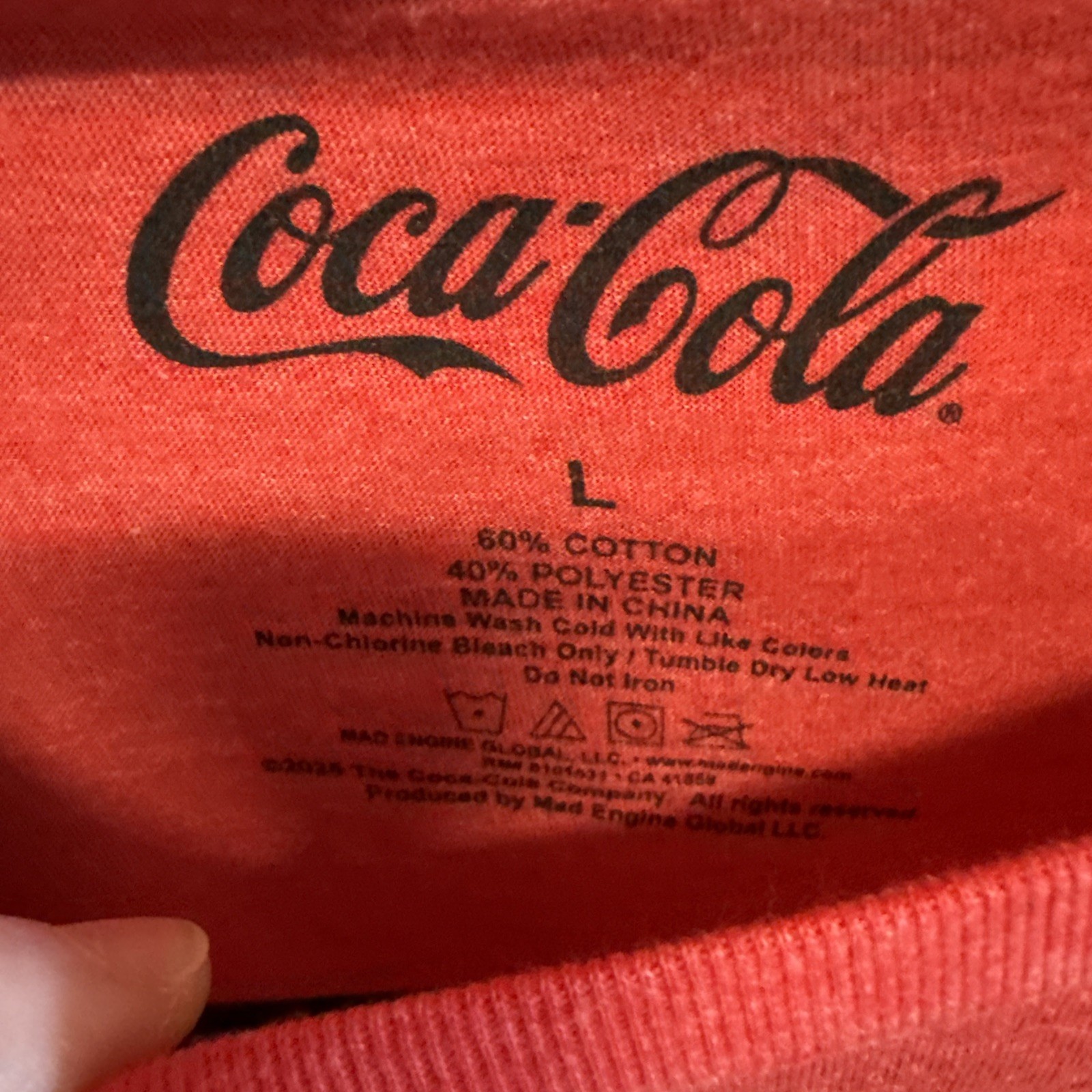 Coca-Cola Graphic Tee Heather Red L Cotton Blend Unisex Logo Retro