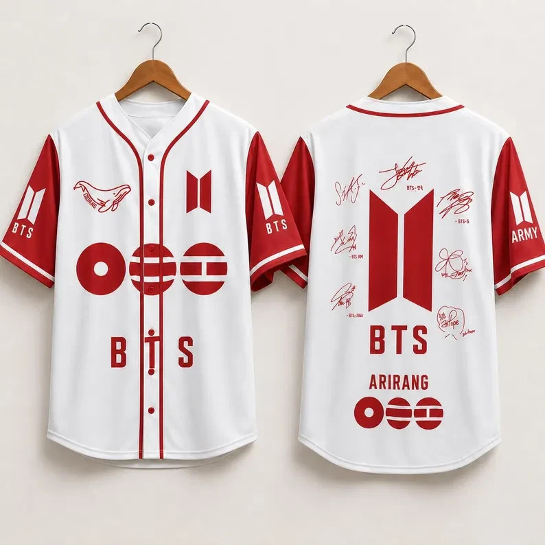 White Red Raglan Sleeve Kpop Concert Baseball Jersey Shirt Graphic Fan Made Top