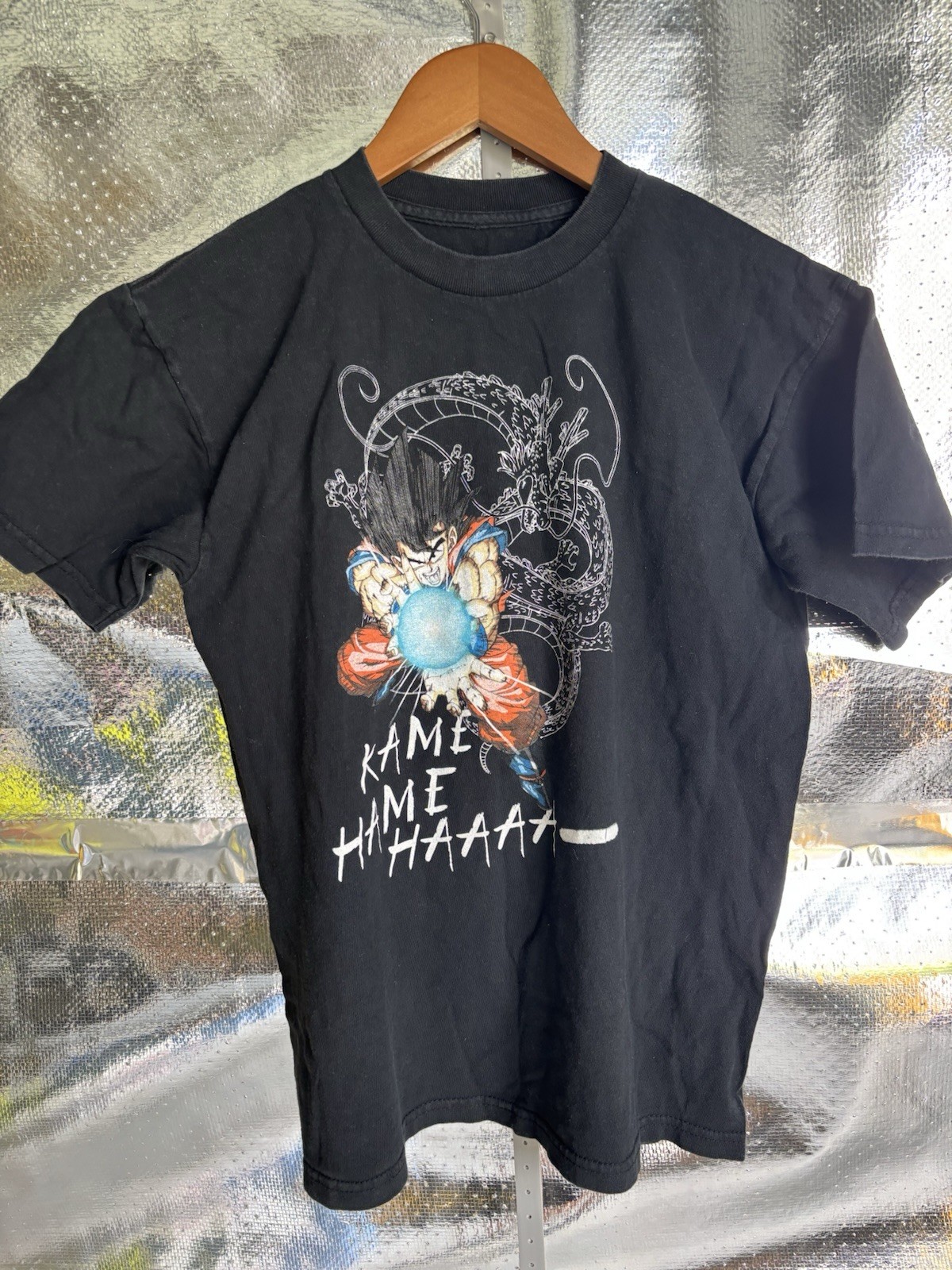 Men’s Black Dragon Ball Z Goku Kamehameha Graphic Print Crew Neck Tee Size S