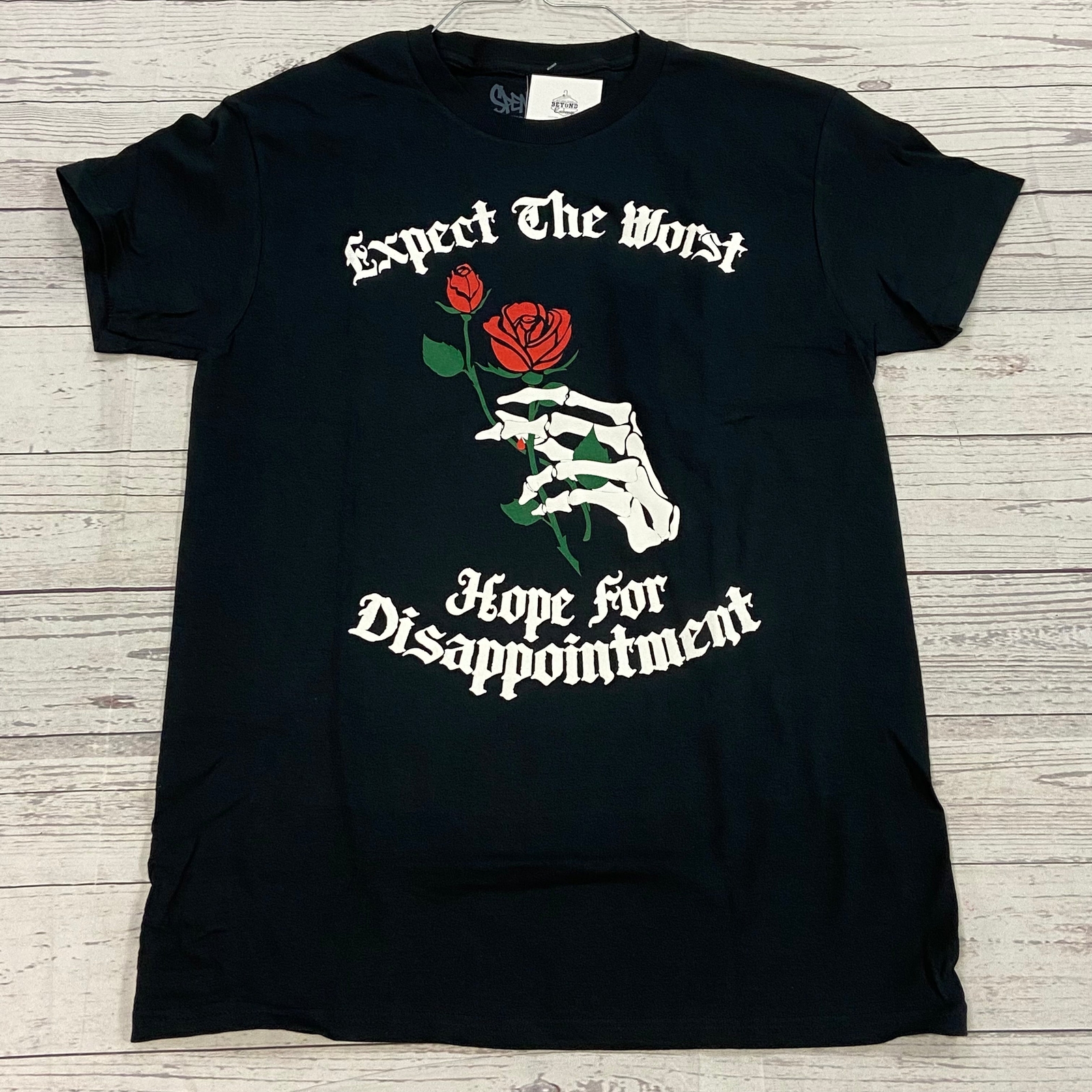 Spencer’s Black Expect The Worst Graphic Short Sleeve T-Shirt Adult Size M NEW
