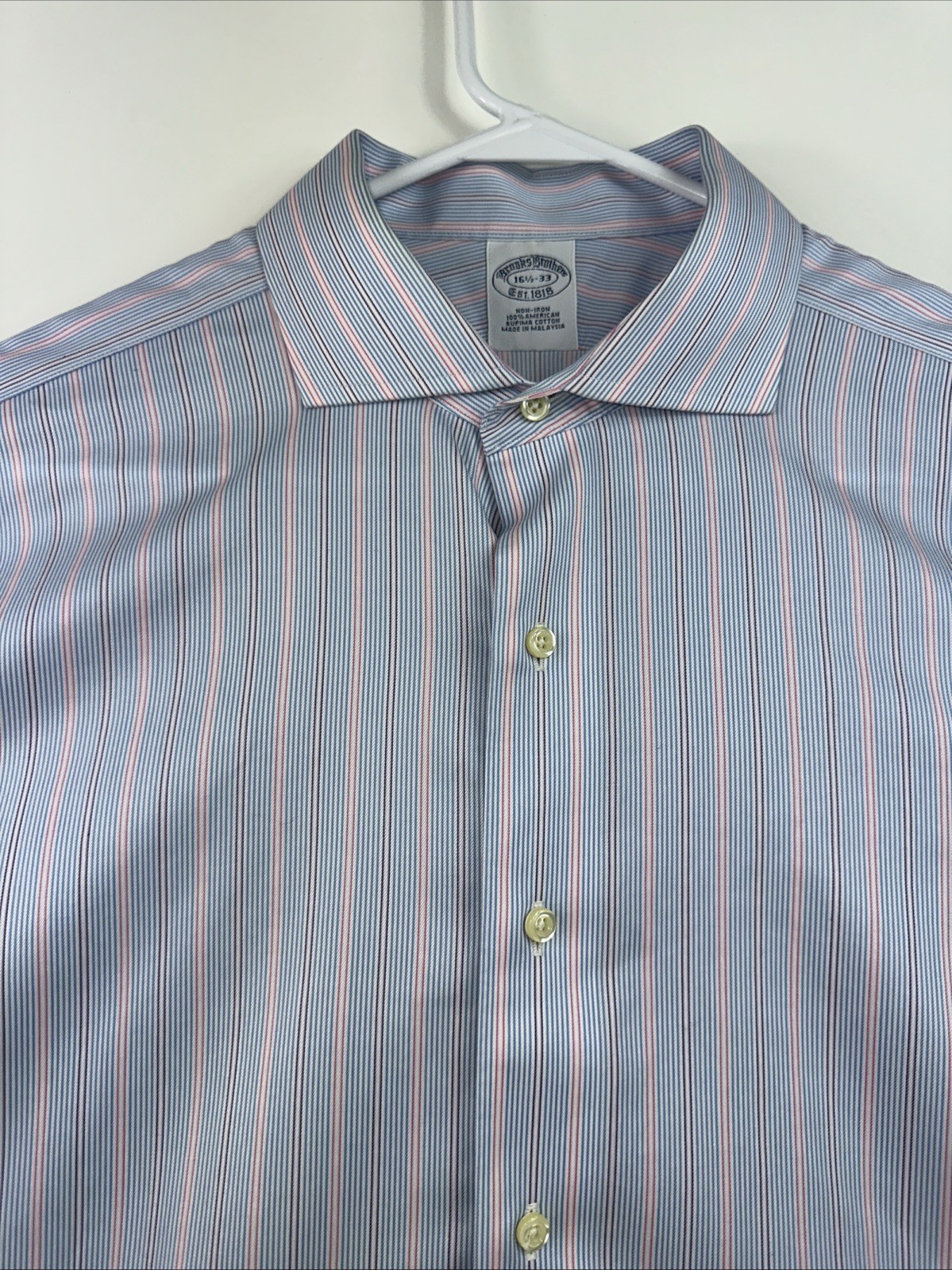 Brooks Brothers Classic 16.5 33 Blue White Striped Non-Iron Supima Cotton Shirt