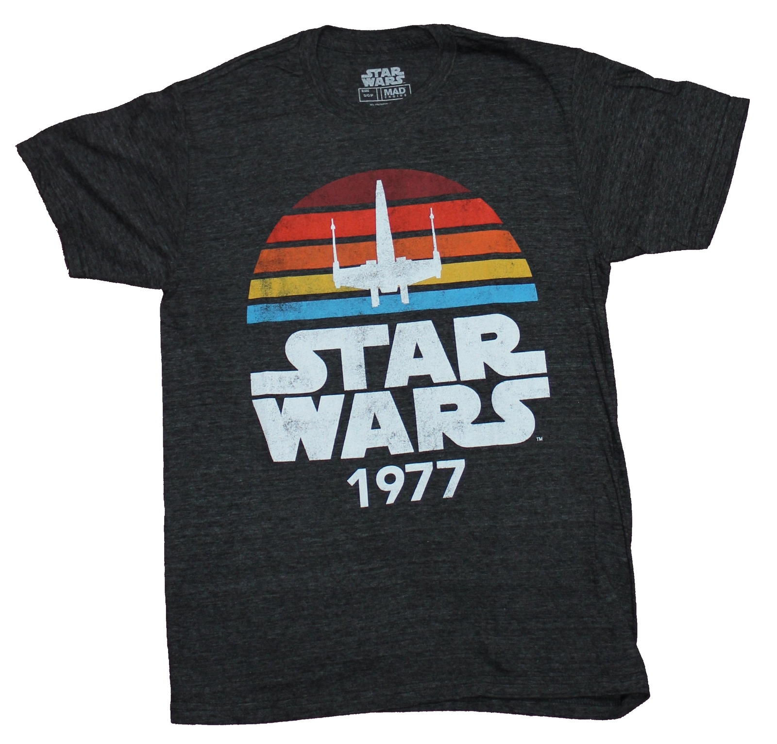 Star Wars Mens T-Shirt – Multi Color X-wing 1977 Sunset Style Image