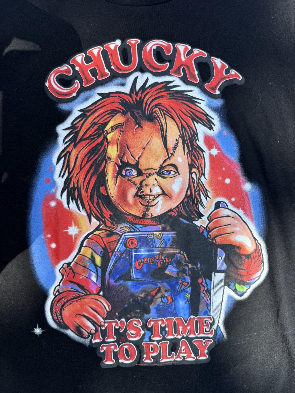 New Chucky Childs Play Its Time To Play 1988 Black Mens Throwback T-Shirt