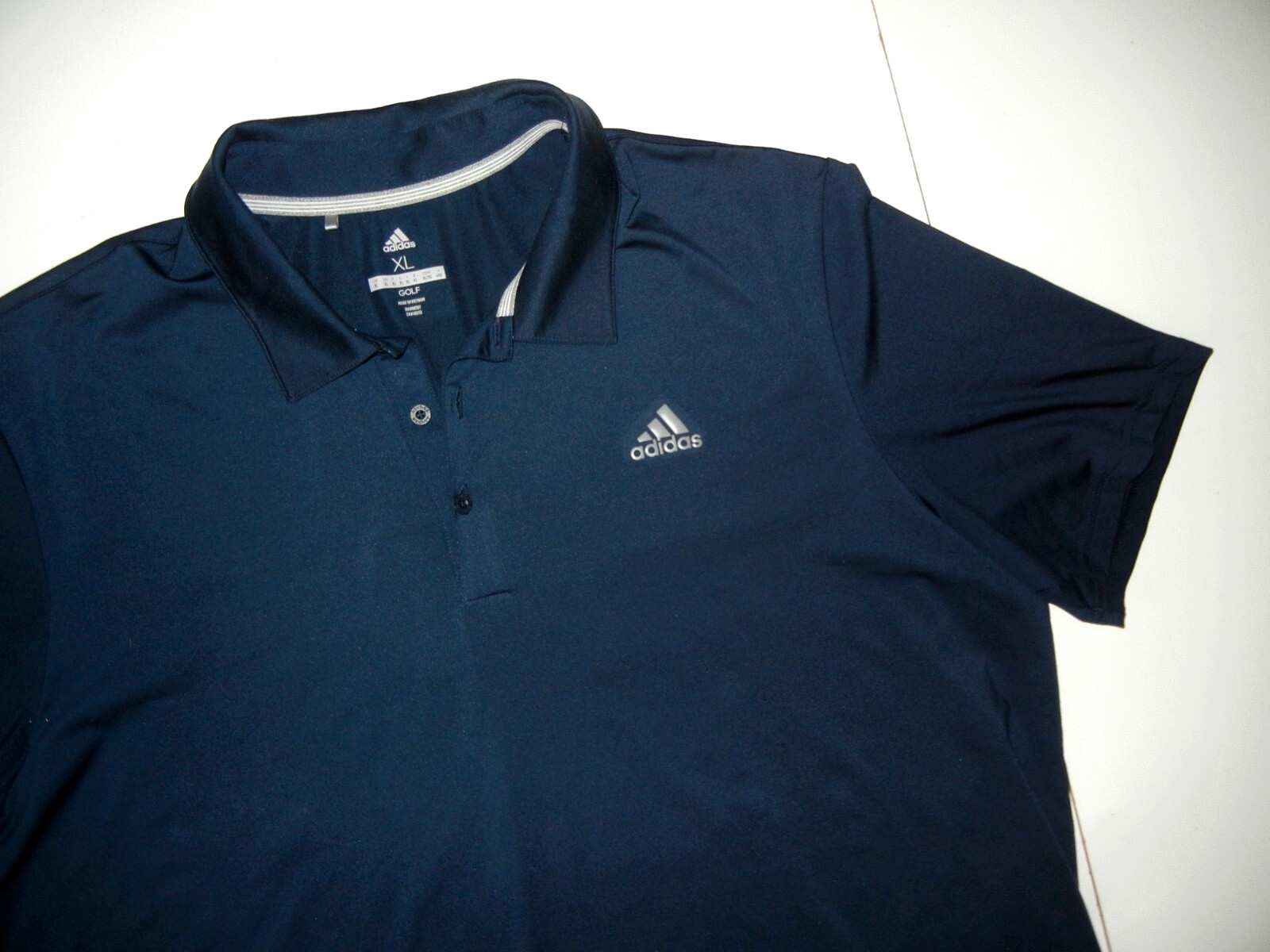 ADIDAS Navy Blue Poly/Spandex GOLF COURSE POLO Summer Athletic Gym Shirt Men XL