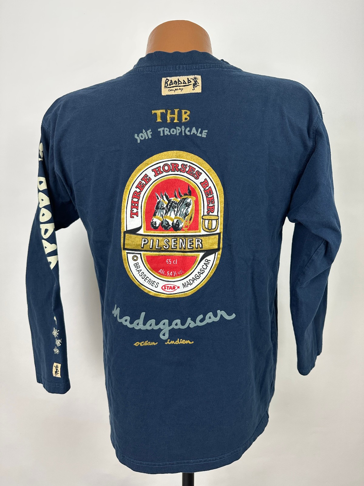Beer Shirt Medium M Africa Madagascar Three Horses Pilsner Souvenir Navy Baobab