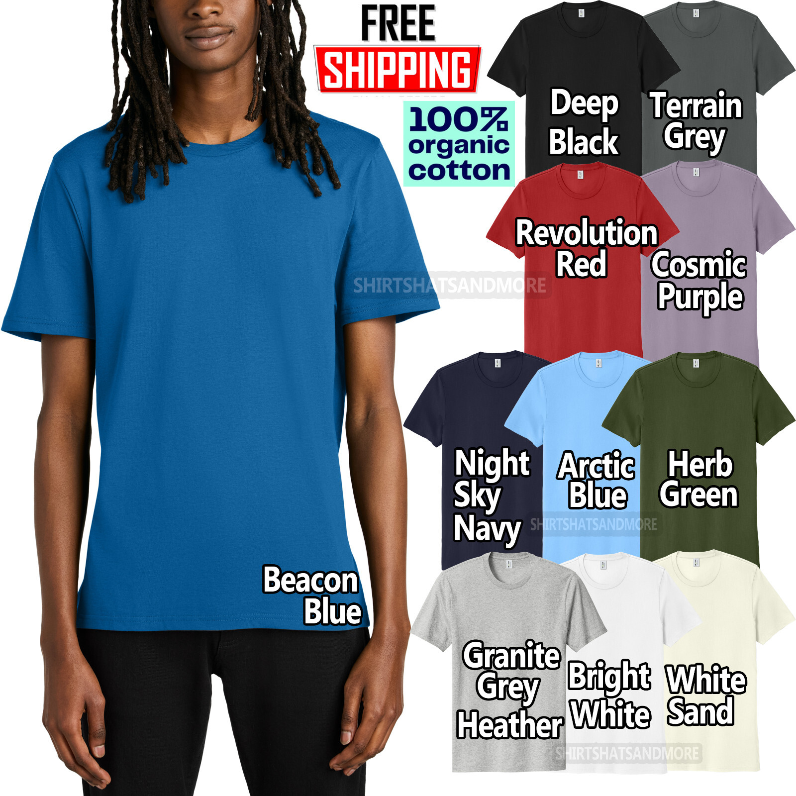 Mens 100% Organic Soft Cotton T-Shirt Eco-Friendly Tee Classic Fit XS-4XL NEW!