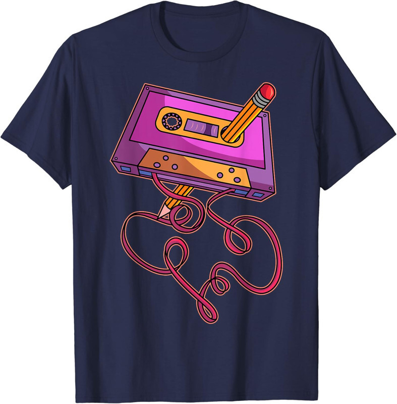 80s Cassette Tape Pencil Retro Throwback Music Funny T-Shirt