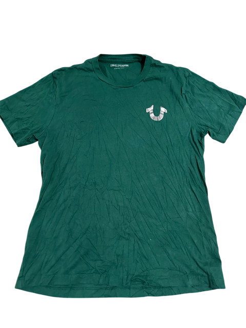 Mens True Religion Jeans Green Foil Silver T shirt 2 Double Sided Medium Buddha