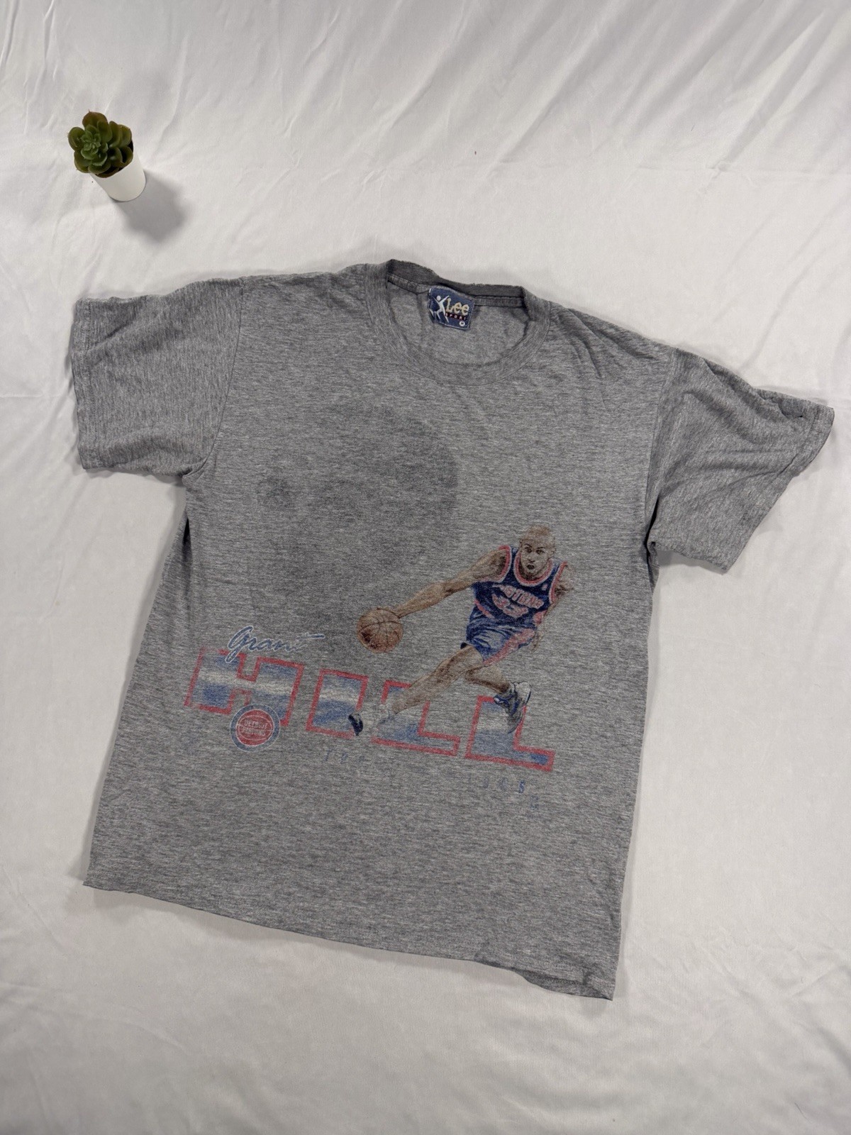 VTG Lee Sport Grant Hill Detroit Pistons Graphic T Shirt Short Sleeve Tee M Rare