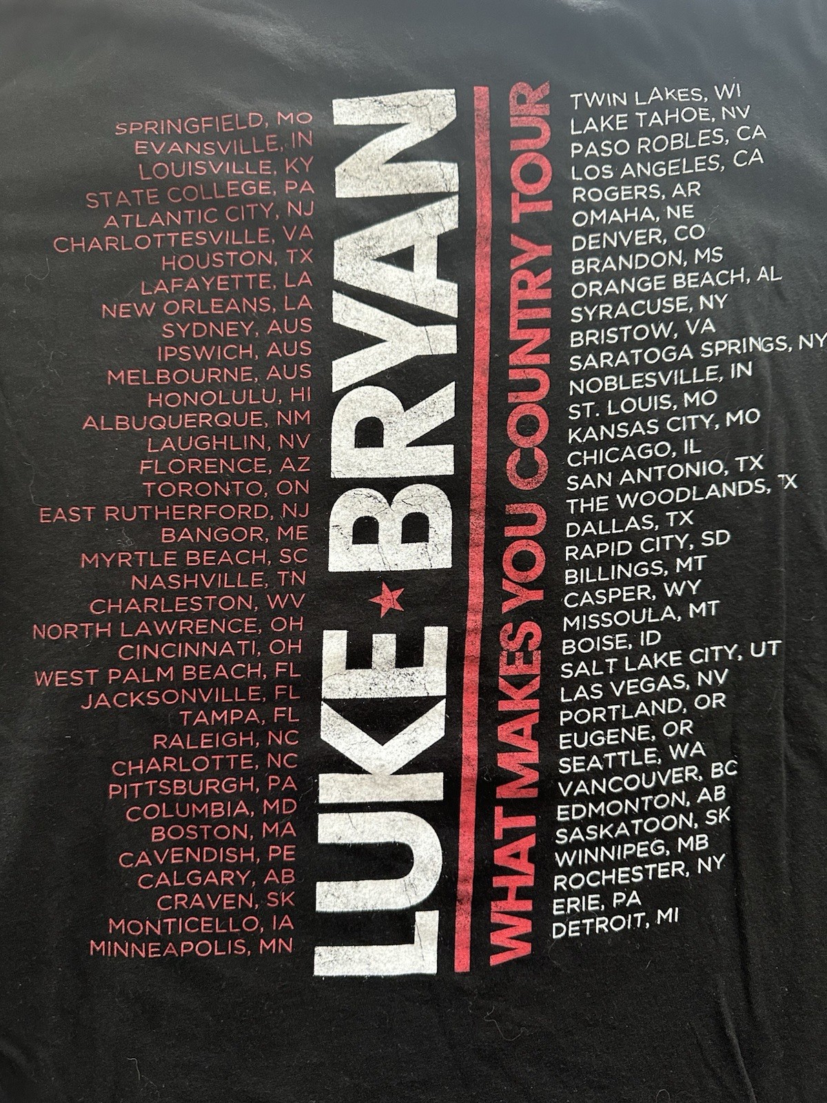 Luke Bryan “What Makes You Country” S/S Black Concert Tee Adult Large Pre-shrunk