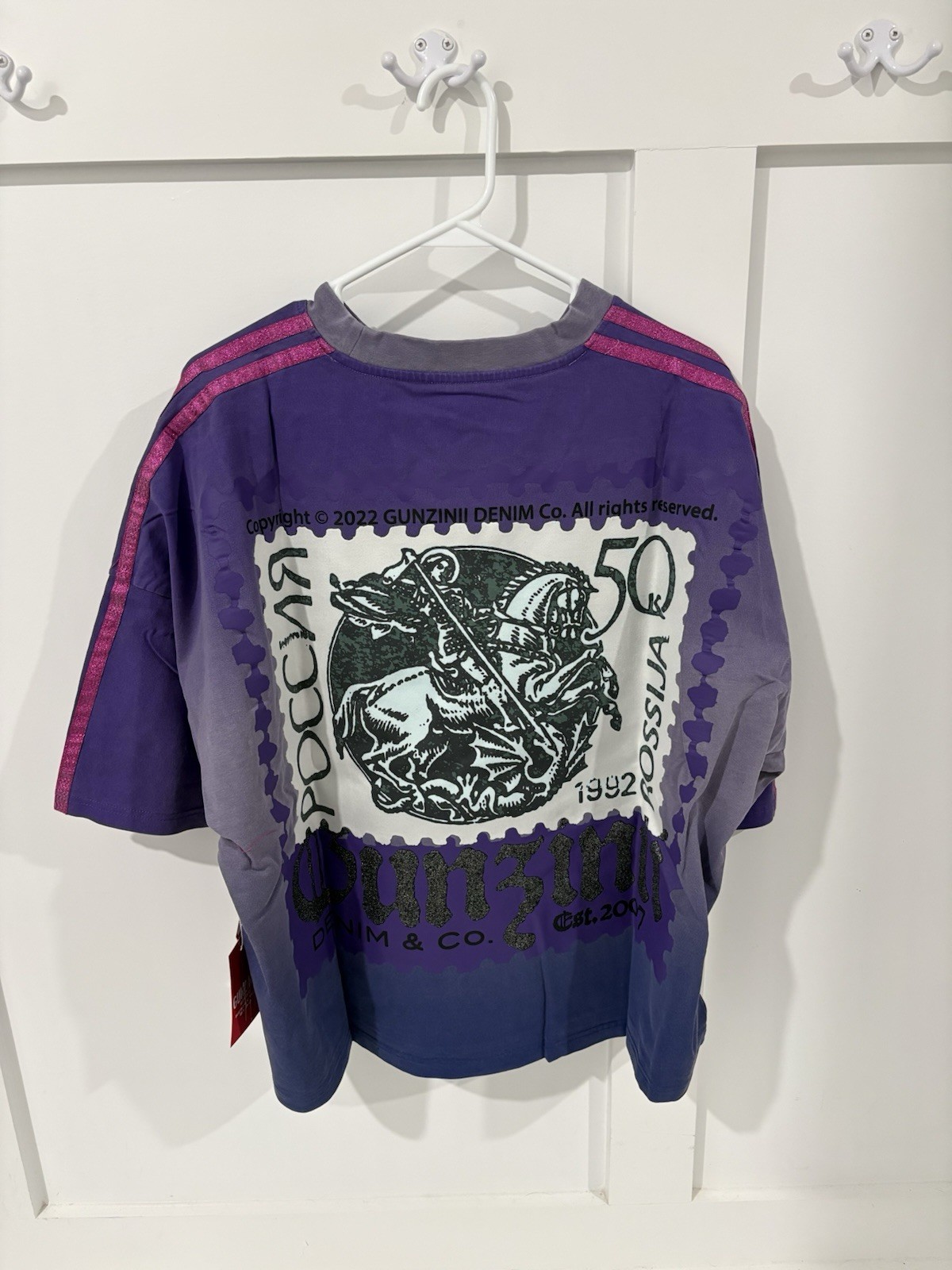 GunzinII Men’s Graphic Print Crew Neck Short Sleeve T-Shirt L Purple GZ564