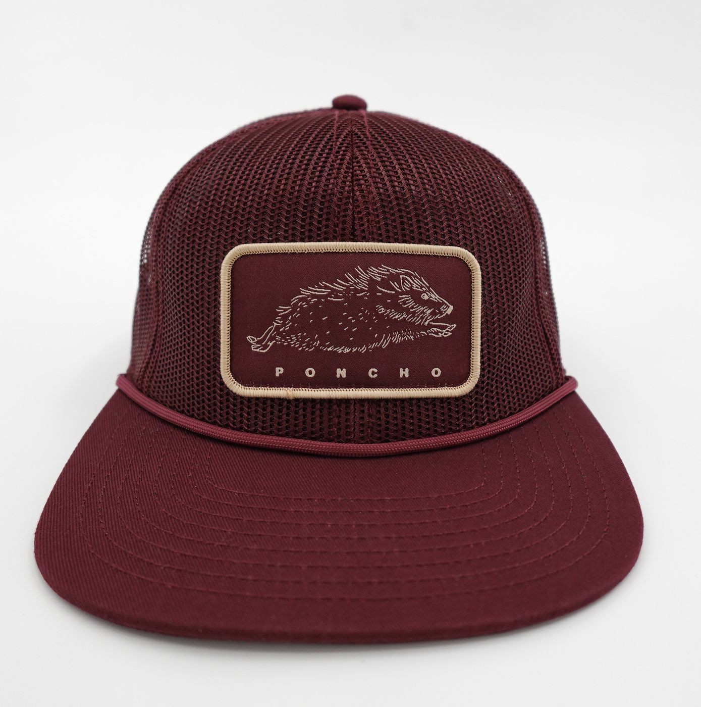 Poncho Outdoors Hat cap Mens Maroon Javelina Patch Trucker Snapback Mesh Fishing