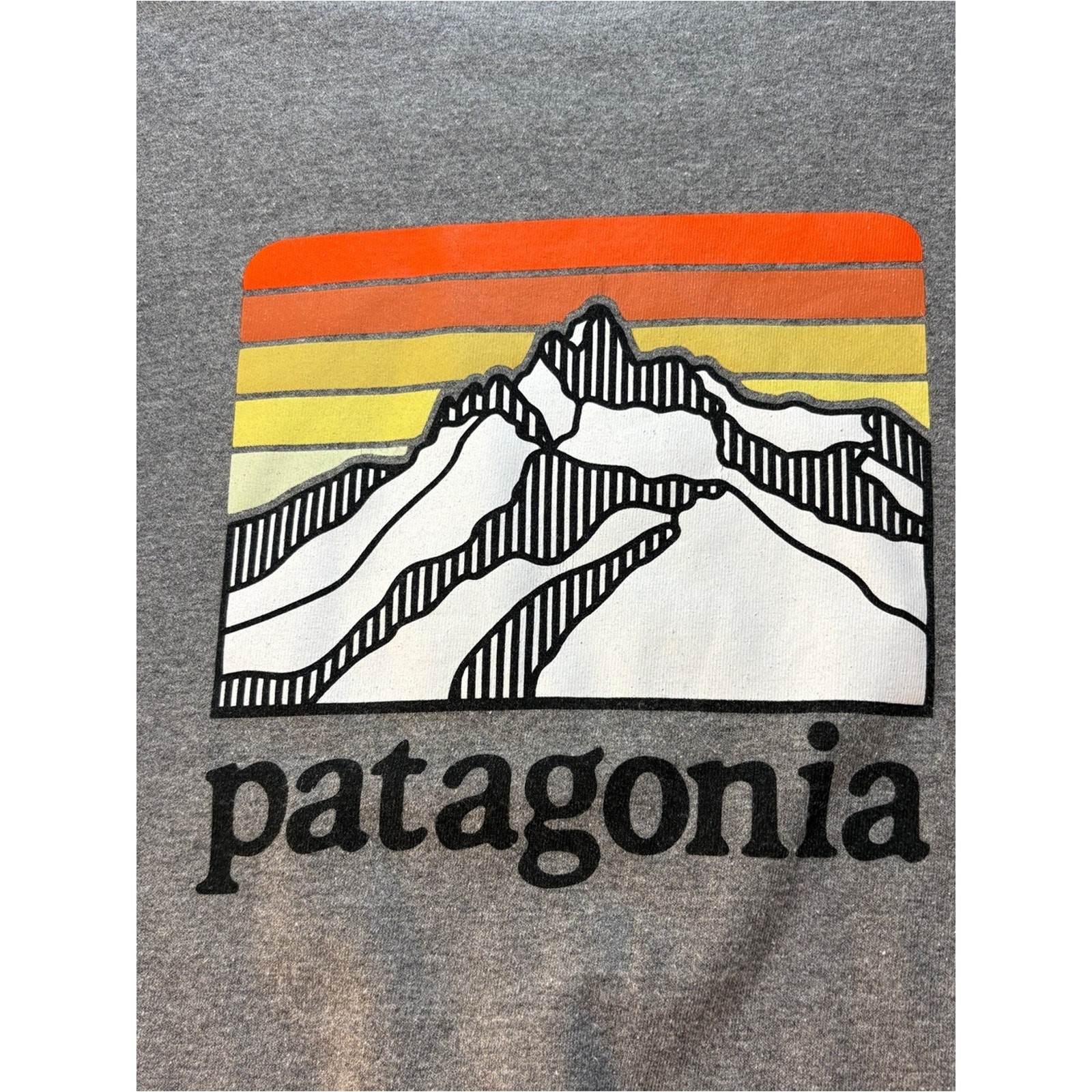 Patagonia Gray Long Sleeve Tee with Orange and Yellow Sunset Graphic