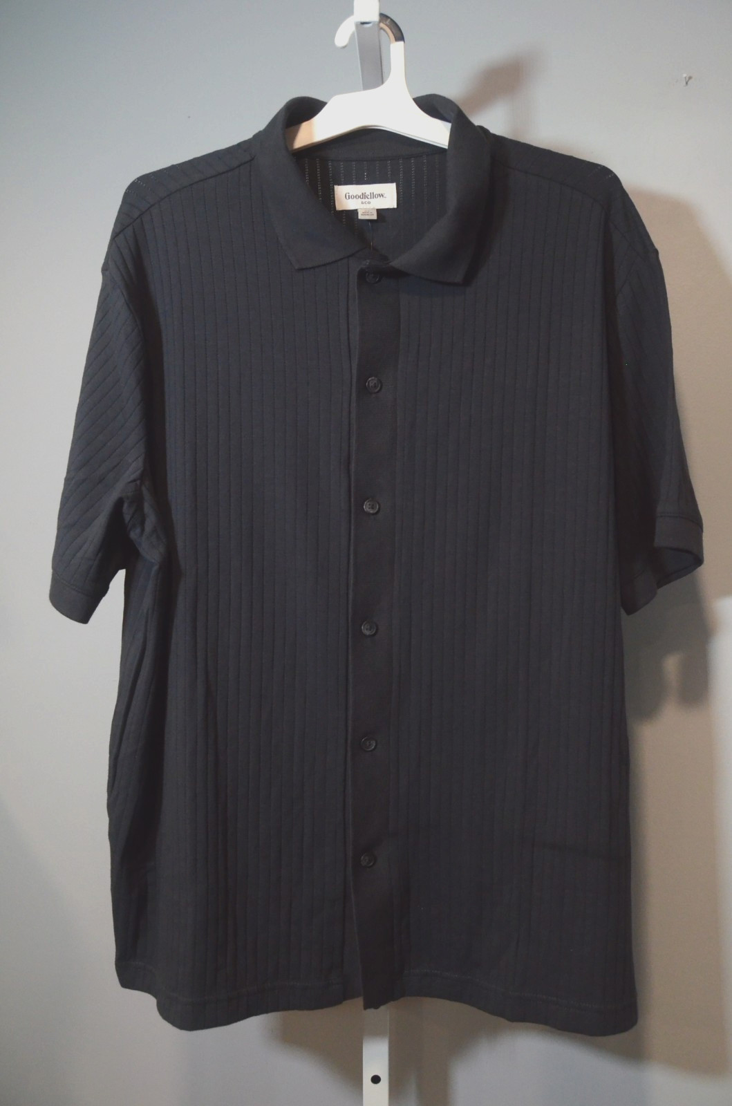 NWT Goodfellow & Co Men’s XL Black Ribbed Knit Button-up Shirt Short Sleeve