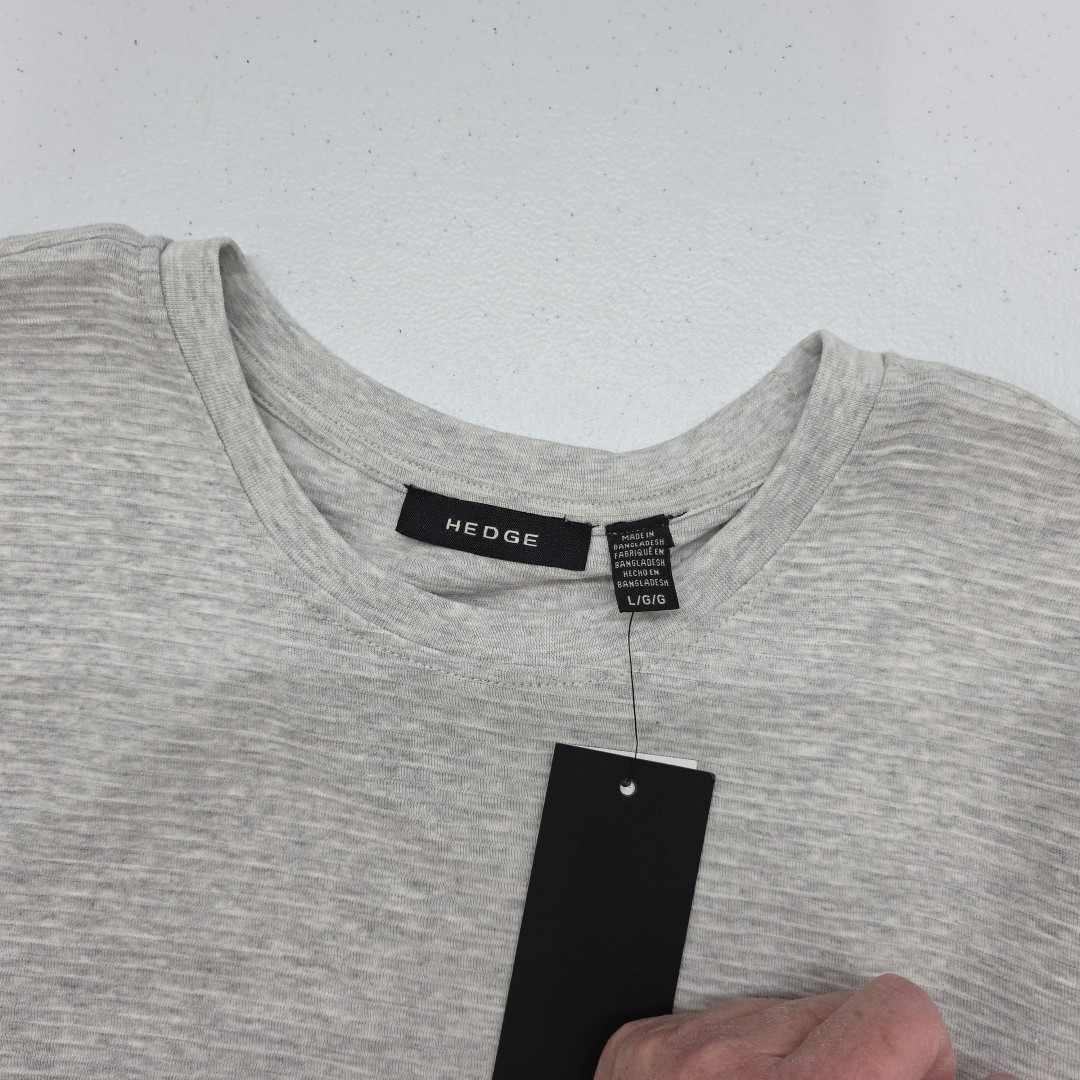 Hedge Mens Sand Mel Horizontal Ribbed Knit Short Sleeve Casual Tee Sz Lg Gray