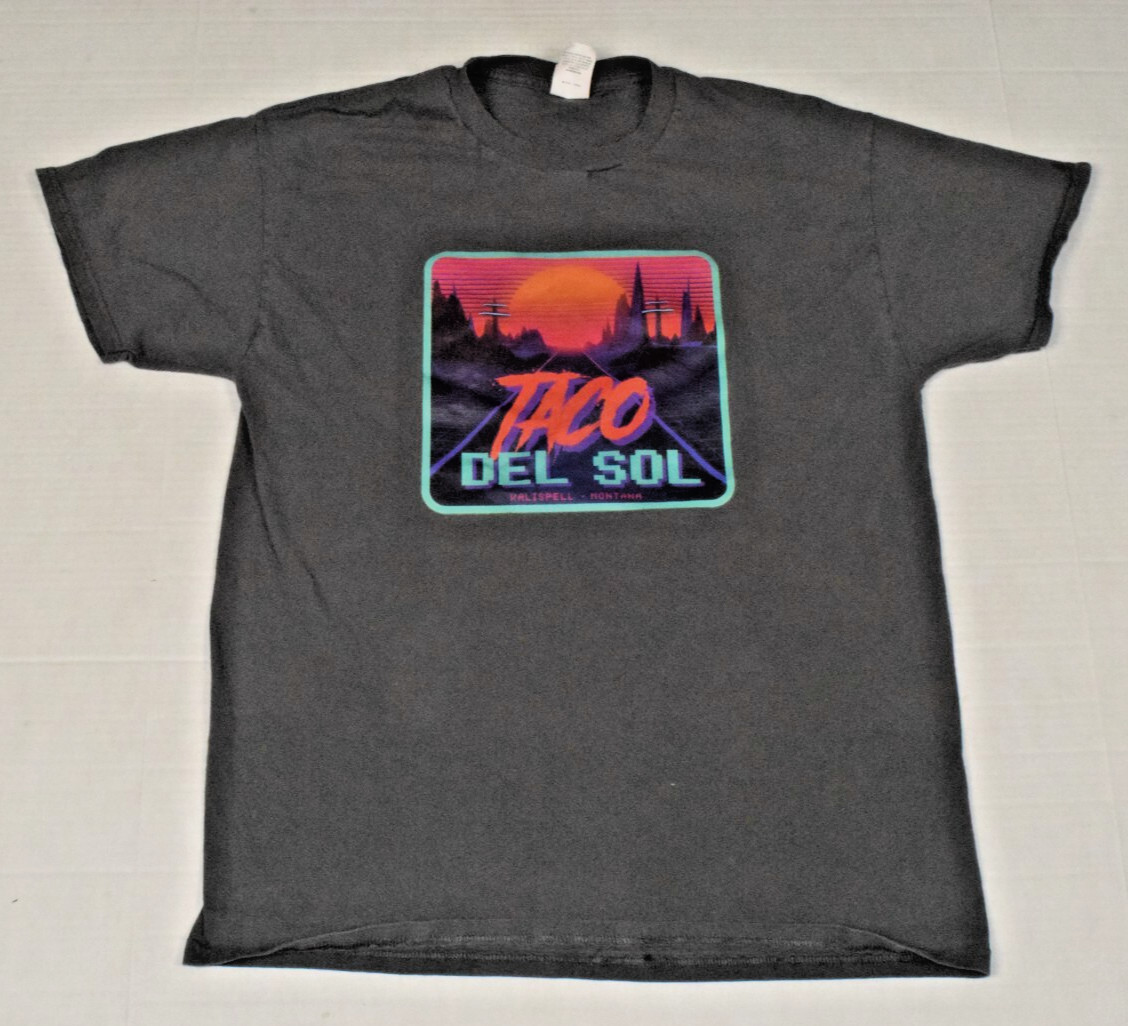 Vintage T-Shirt Taco Del Sol Kalispell Montana Size M 2000s Slate Gray Hanes