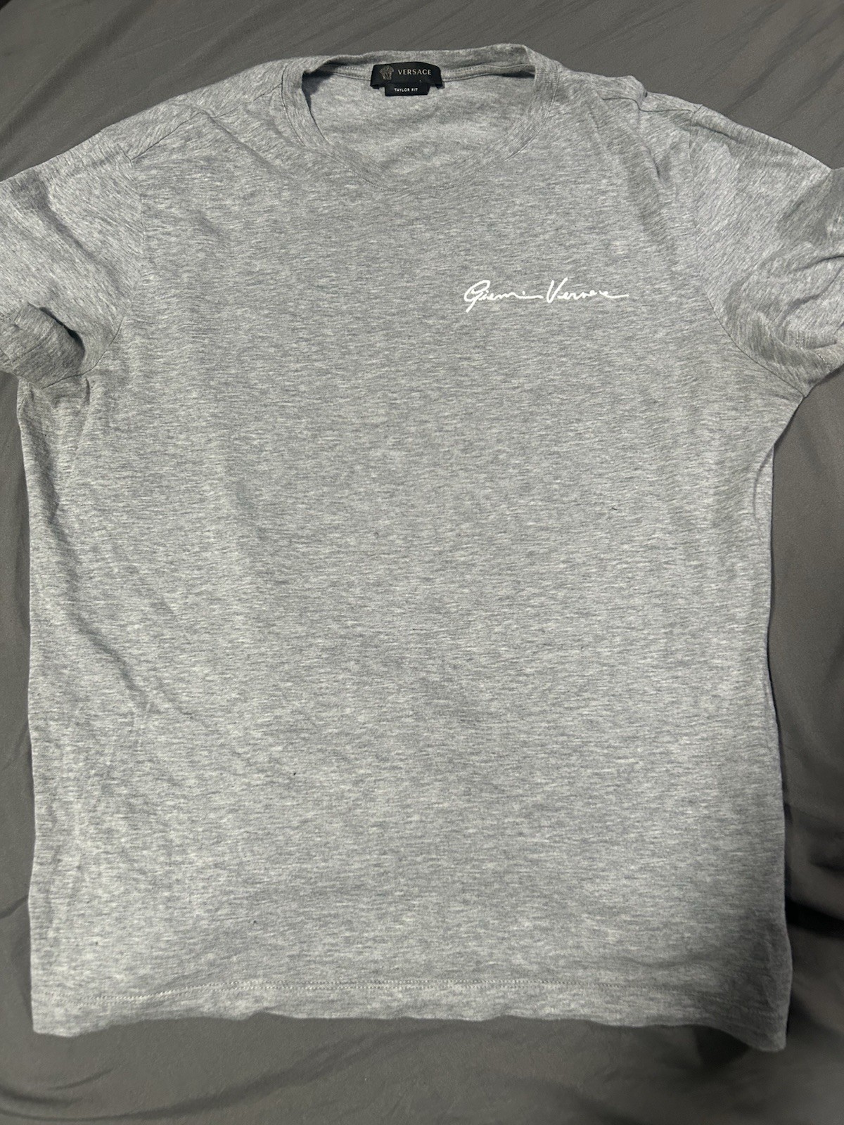 VERSACE Gray Taylor Fit T-Shirt White Logo Size M