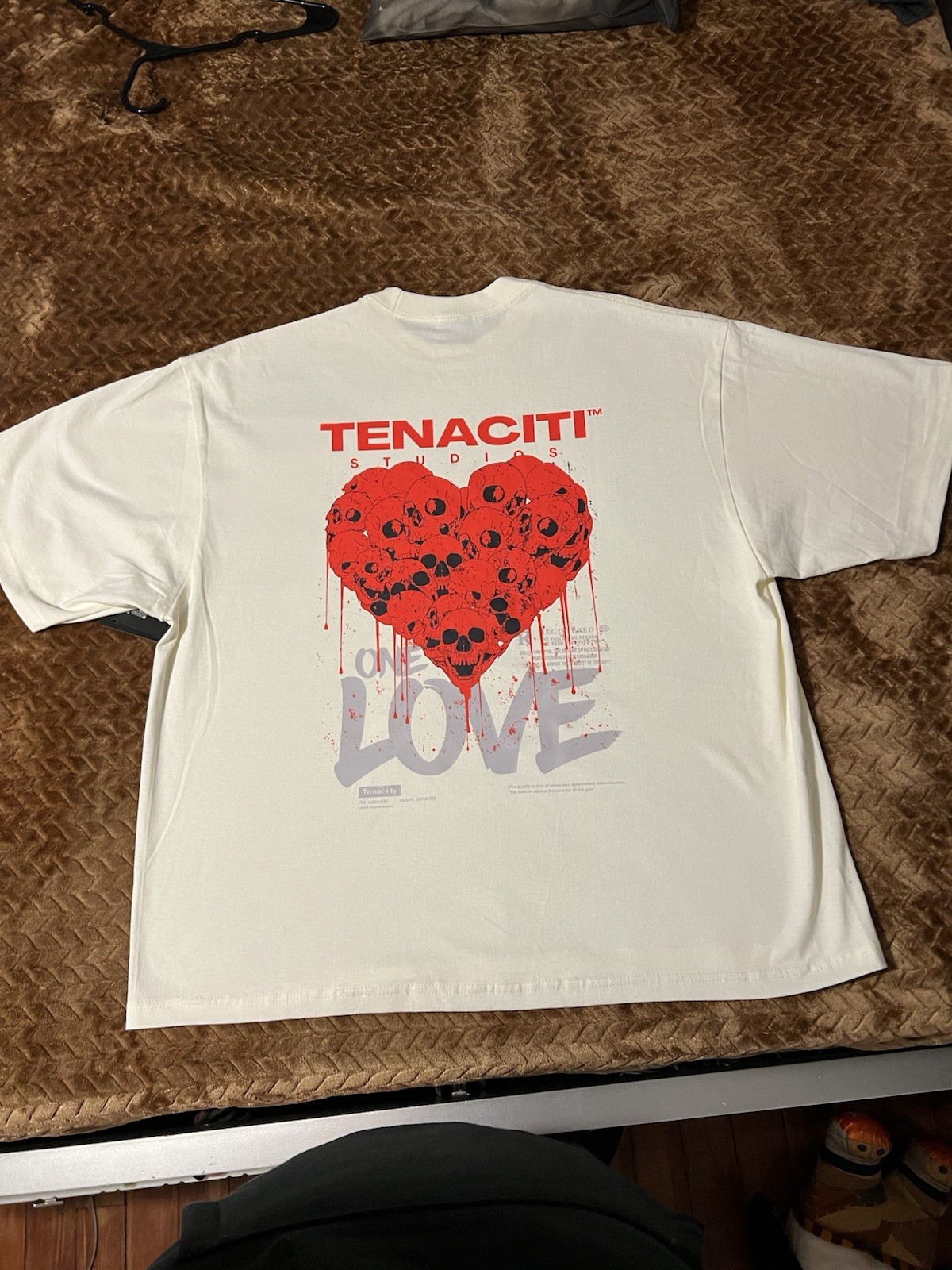 TENACITI Heart Skull Graphic White Red Cotton Men’s T-Shirt XL Short Sleeve