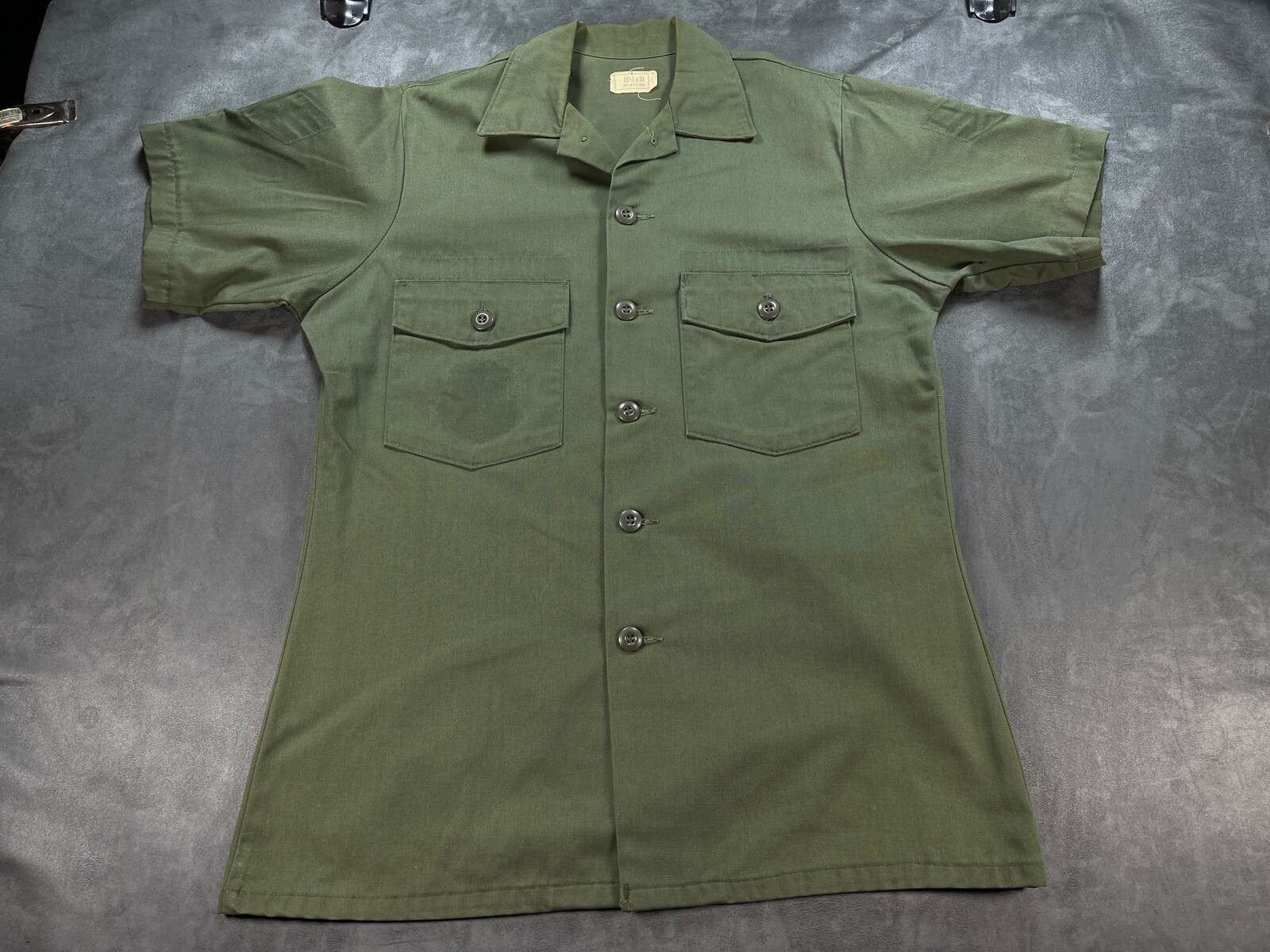 OD Green Button Up 15.5 x 31 US ARMY Vietnam Era 8405-00-015-0005 Shirt No Patch