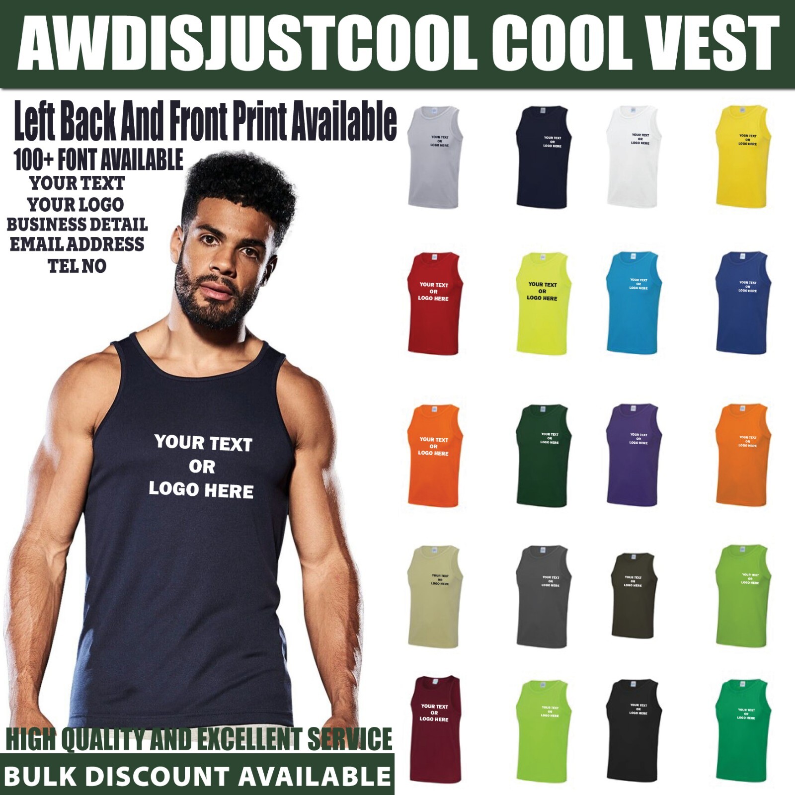Personalised Custom AWDis Cool Breathable Gym Sports Yogga Vest Jogging JC007