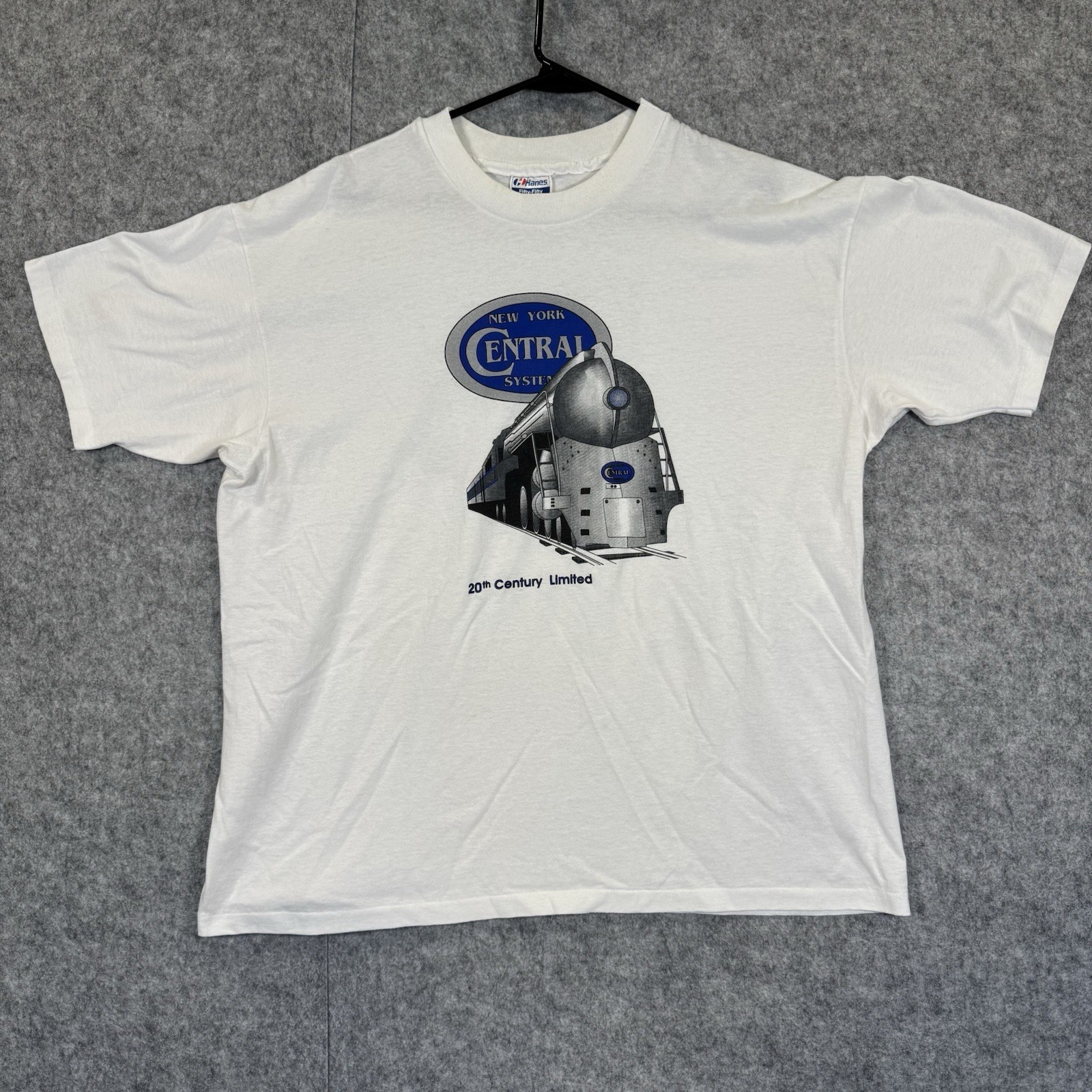 New York Central System XXL white T-shirt Train Steam Engine Railroad