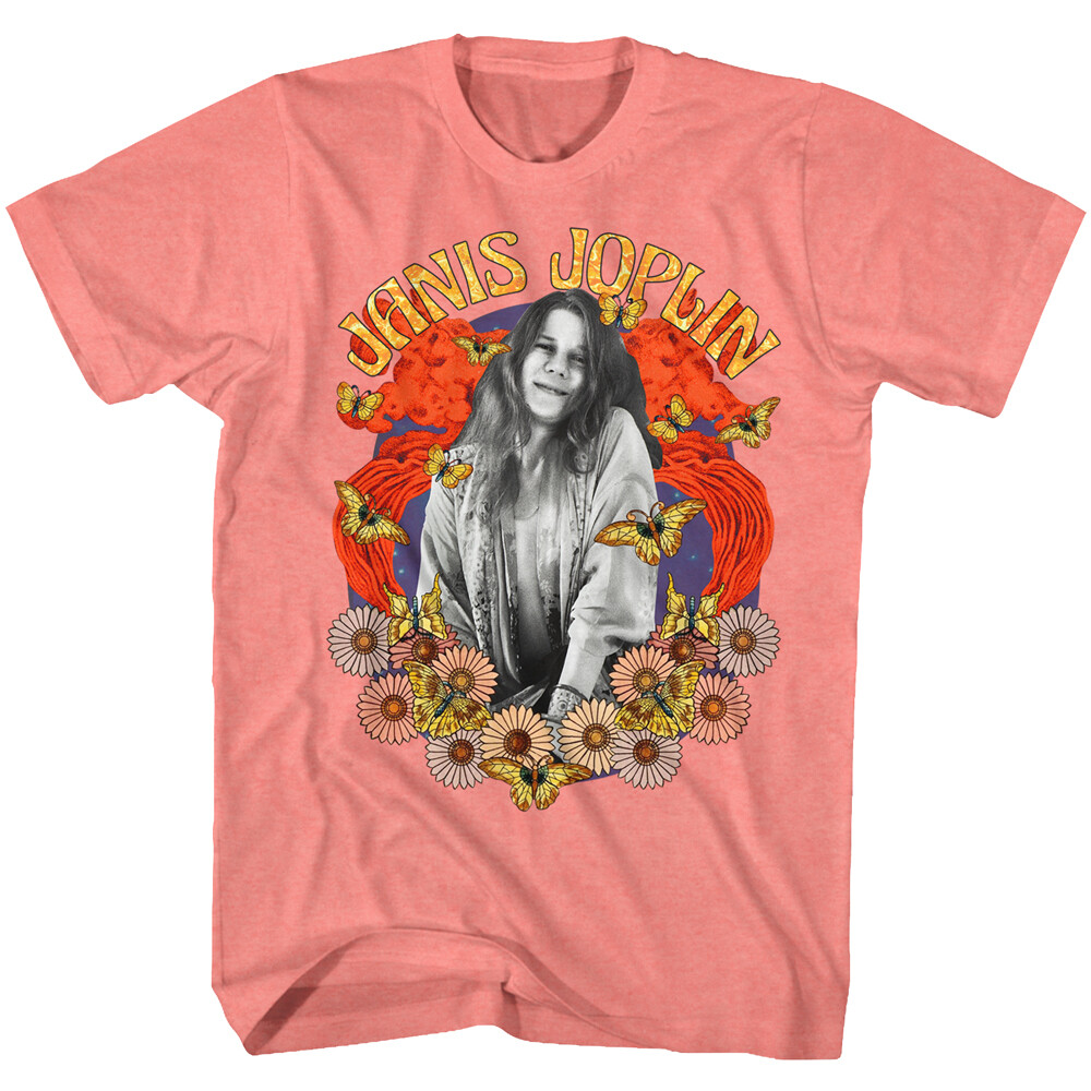 New Janis Joplin T-Shirt Classic Rock Mens Vintage Concert New Coral Heather