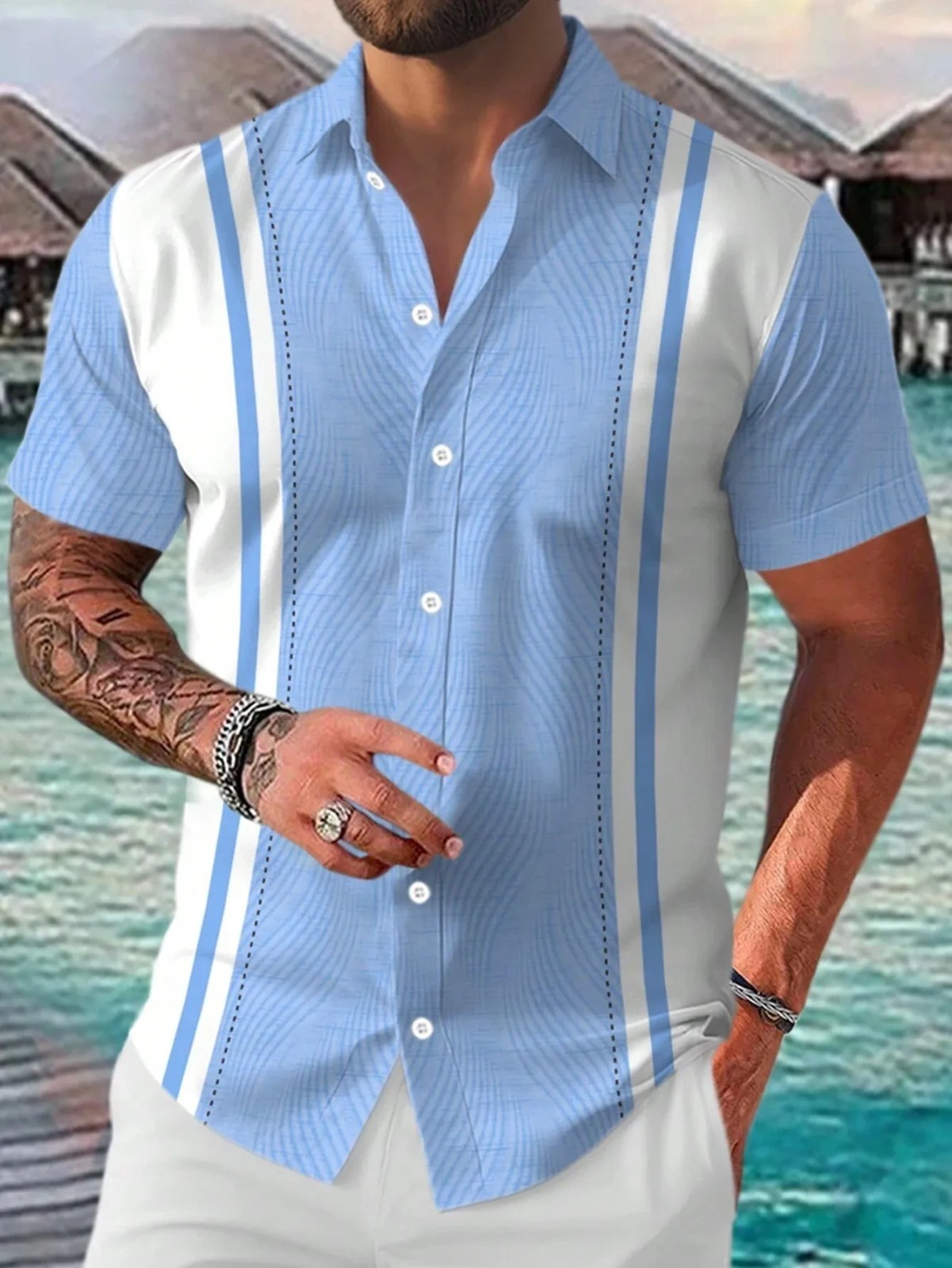 Men’s Casual Short Sleeve Guayabera Cuban Beach Wedding Button-up Dress Shirt