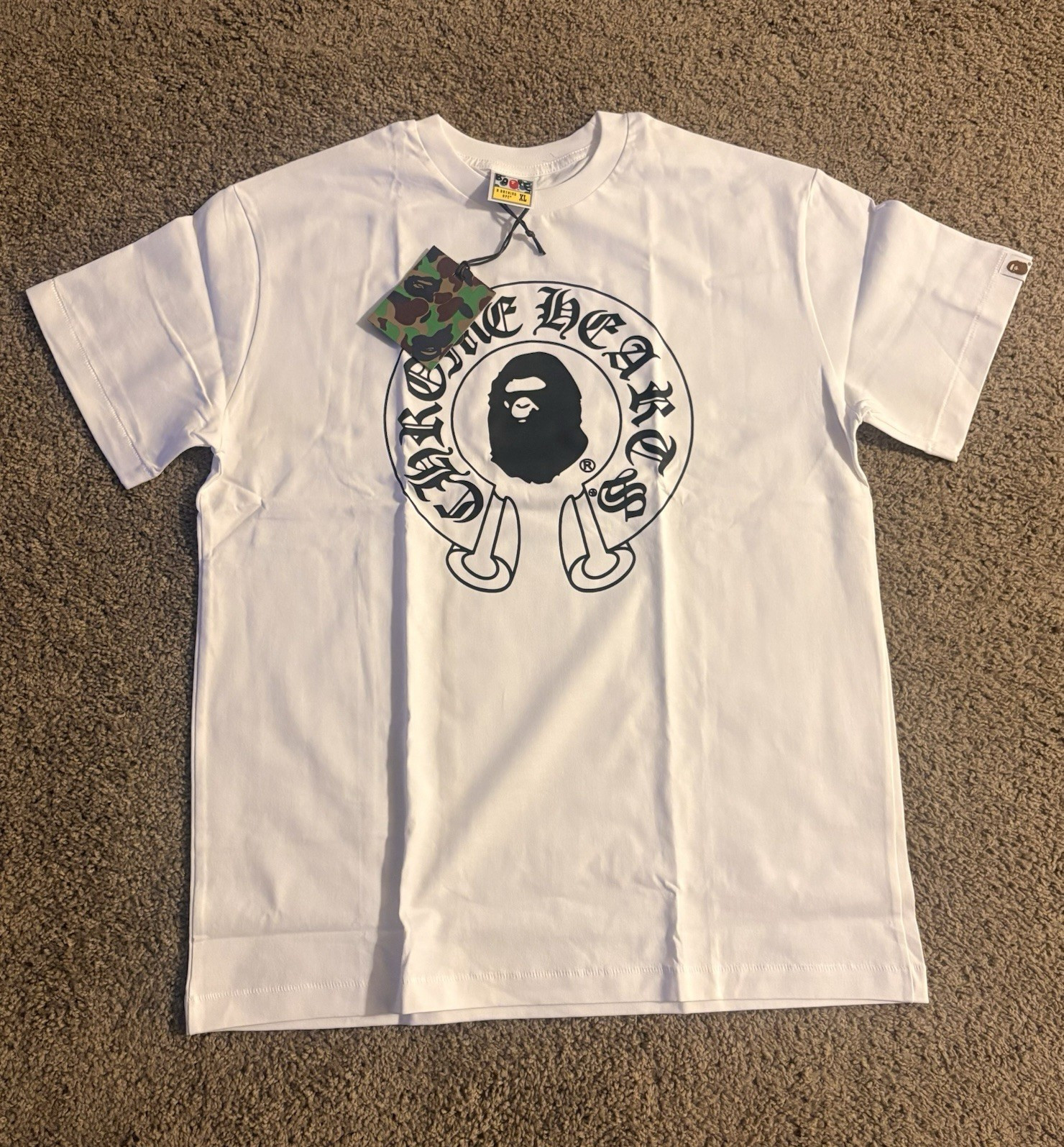 A Bathing Ape BAPE Ape Head Logo Graphic Tee White Cotton Crew Neck XL