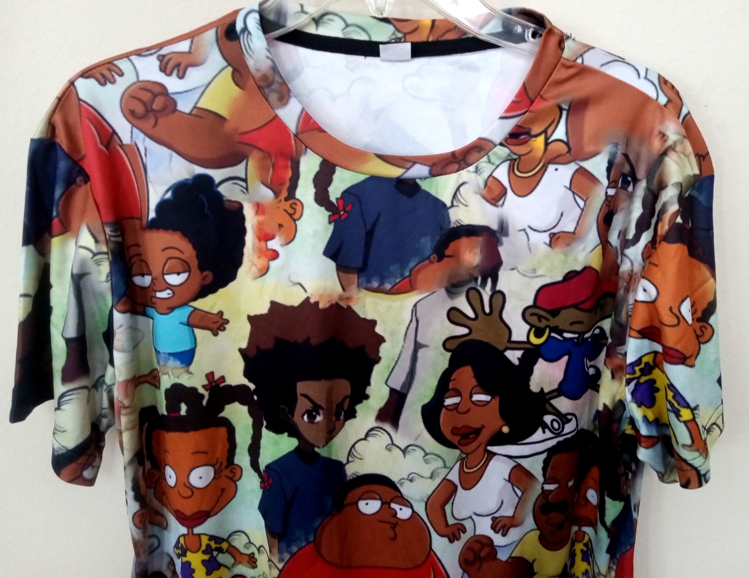 Black Animated Cartoon All Over Character Graphic Print T Shirt Size L
