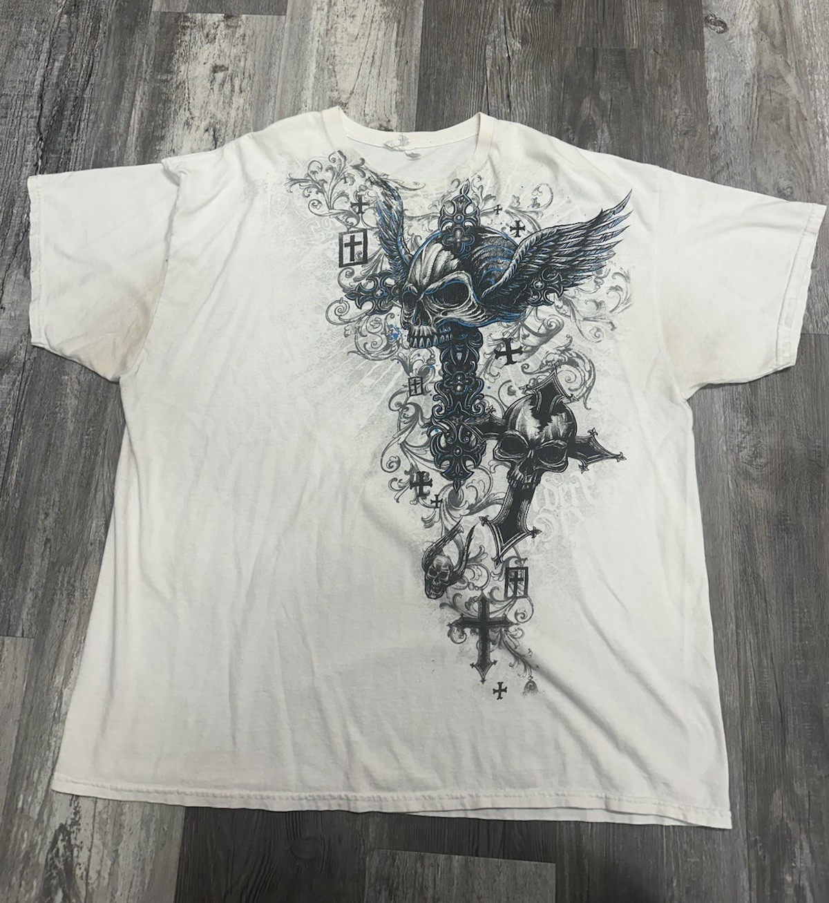 Y2k Grunge Shirt Sz 2XLarge Street Wear Skater Men’s Skull Wings Cross