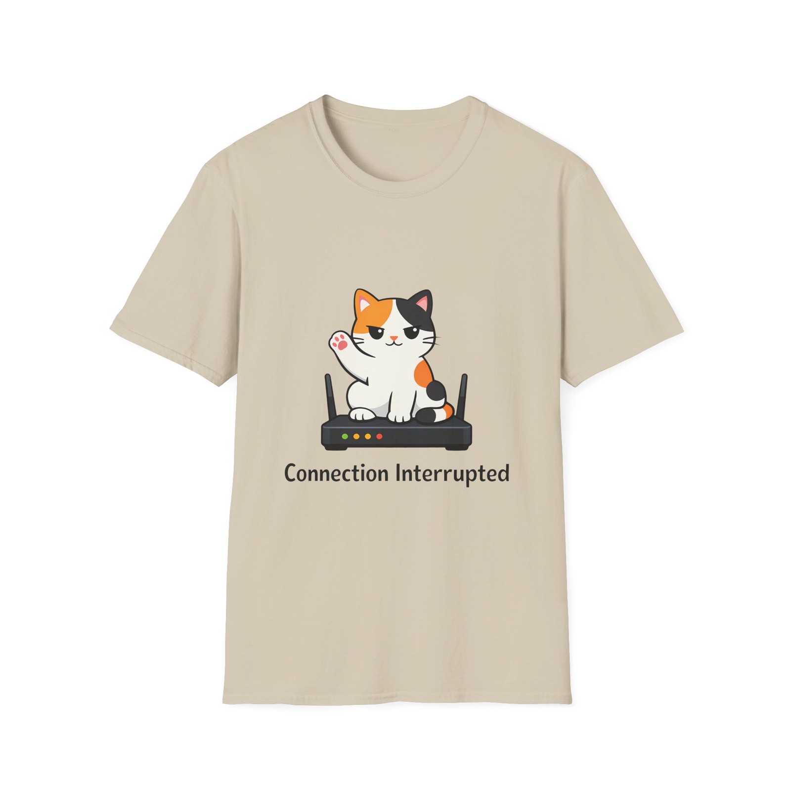 Unisex Softstyle T-Shirt Cat WiFi Router Tech Humor Funny Cute Indoors Animal