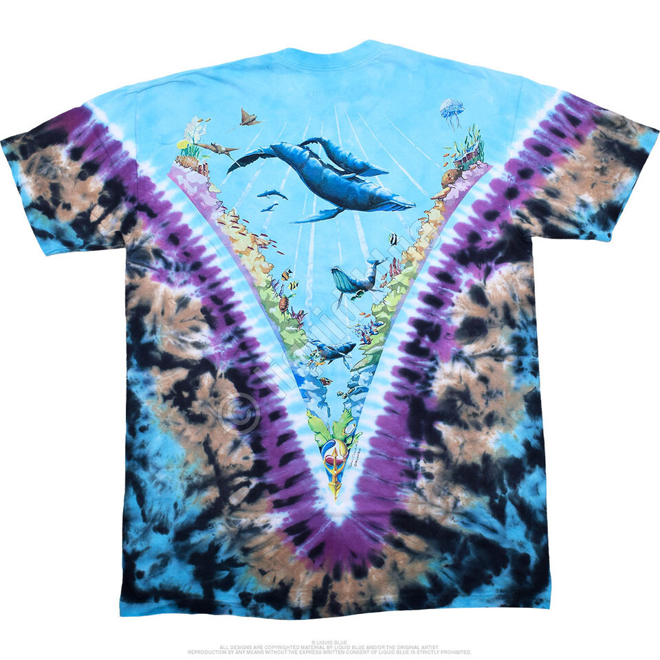 AQUATIC UNDERWATER-REEF-DOLPHINS-2 SIDED V TIE DYE T-SHIRT S-M-L-XL-XXL