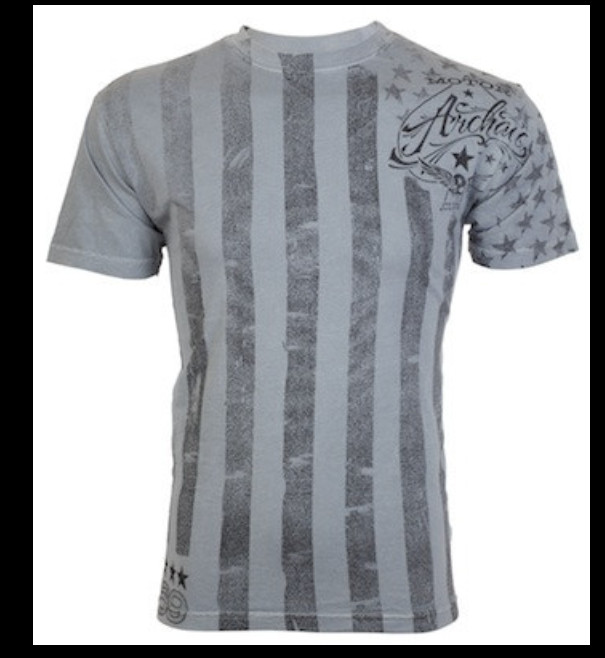 ARCHAIC by AFFLICTION Silver NATION USA FLAG Short Sleeve Slim Fit T-shirt NWT