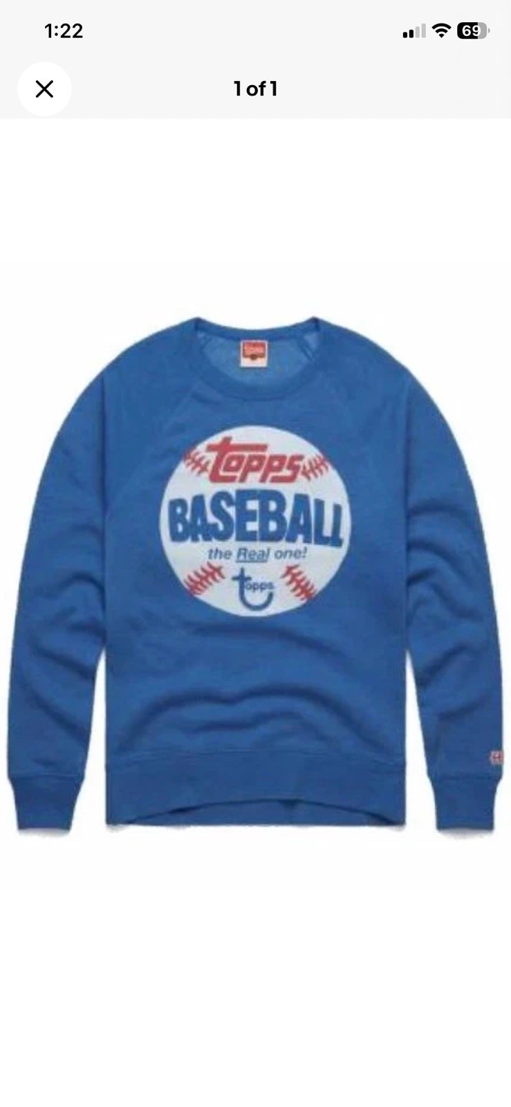 Topps Baseball The Real One Vintage Blue Crew Neck Sweatshirt By Homage X-Large