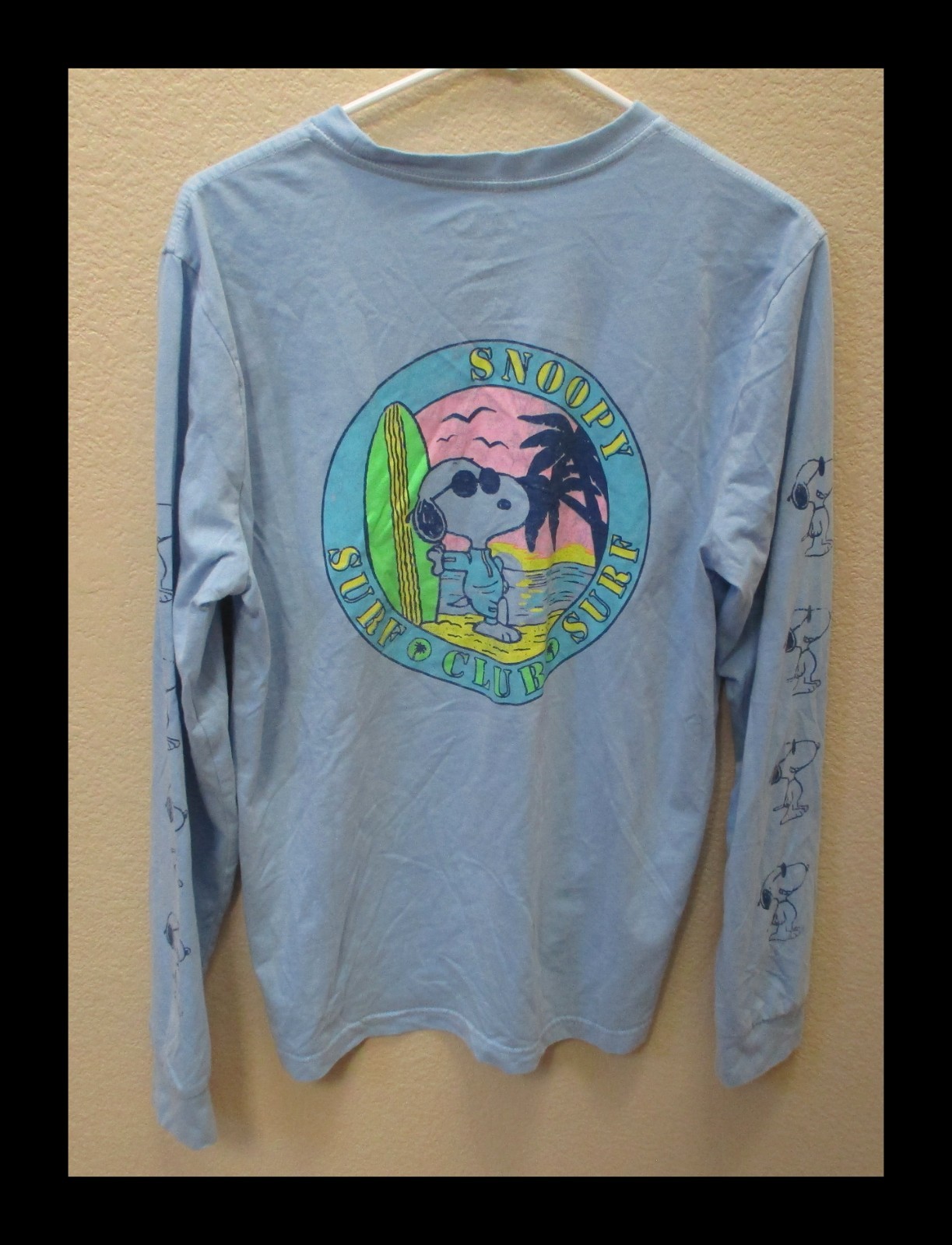 Peanuts Blue Snoopy Surf Club Long Sleeve Tee Adult Medium 38-40