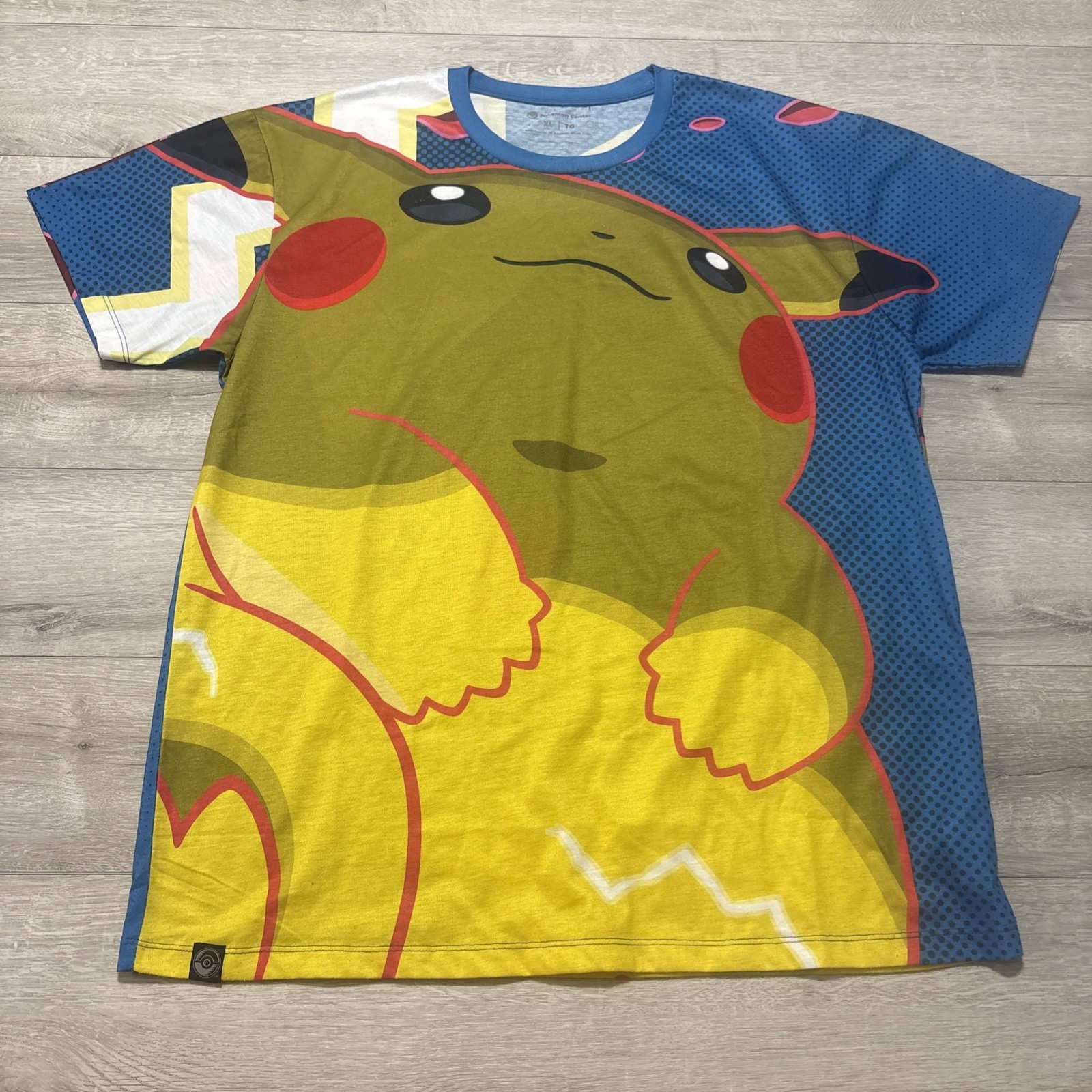 Pokemon Center Pikachu All Over Print Graphic T Shirt Adult XL Blue Nintendo