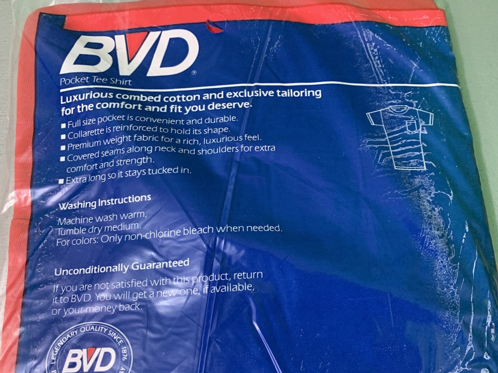 BVD Combed Cotton Pocket T-Shirt XXL 50-52 Red NOS Vintage 1980’s Blank Plain