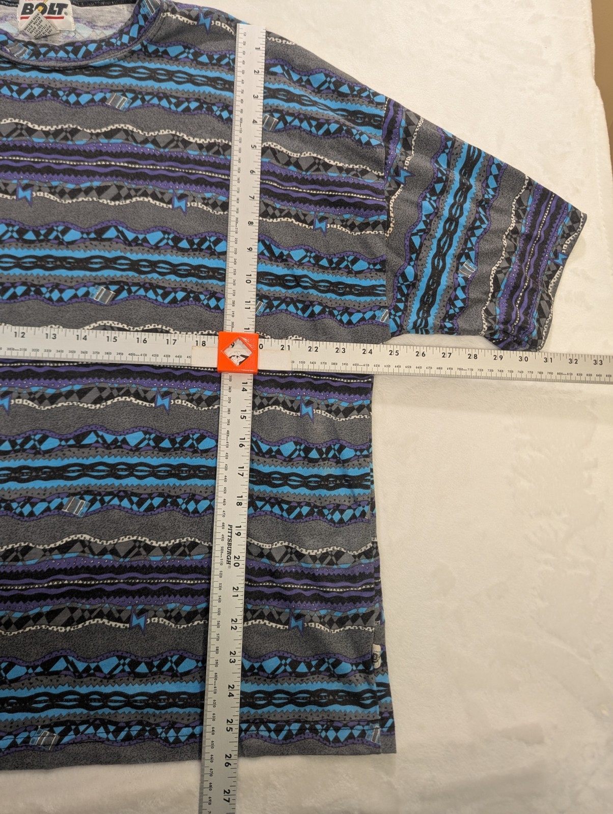 Vintage AOP Surf T-Shirt Pattern XL Boxy 80s 90s Bolt Streetwear Skater Blue