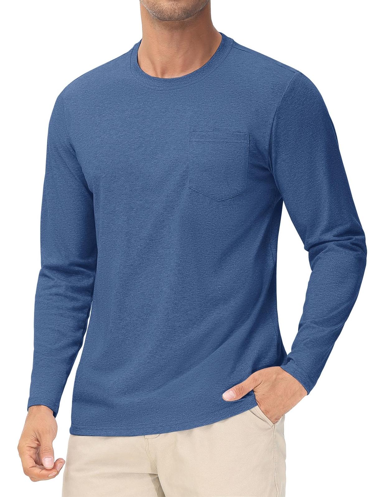 Men’s Casual Cotton Shirts Long Sleeve Crewneck Quick Dry Sport Plain T-Shirts